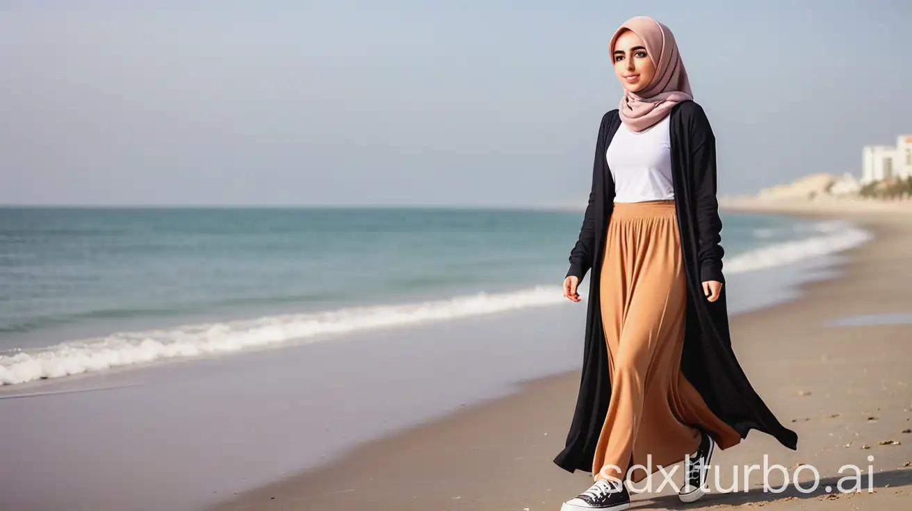 Young-Woman-in-Hijab-at-Beach-with-Blurred-Background