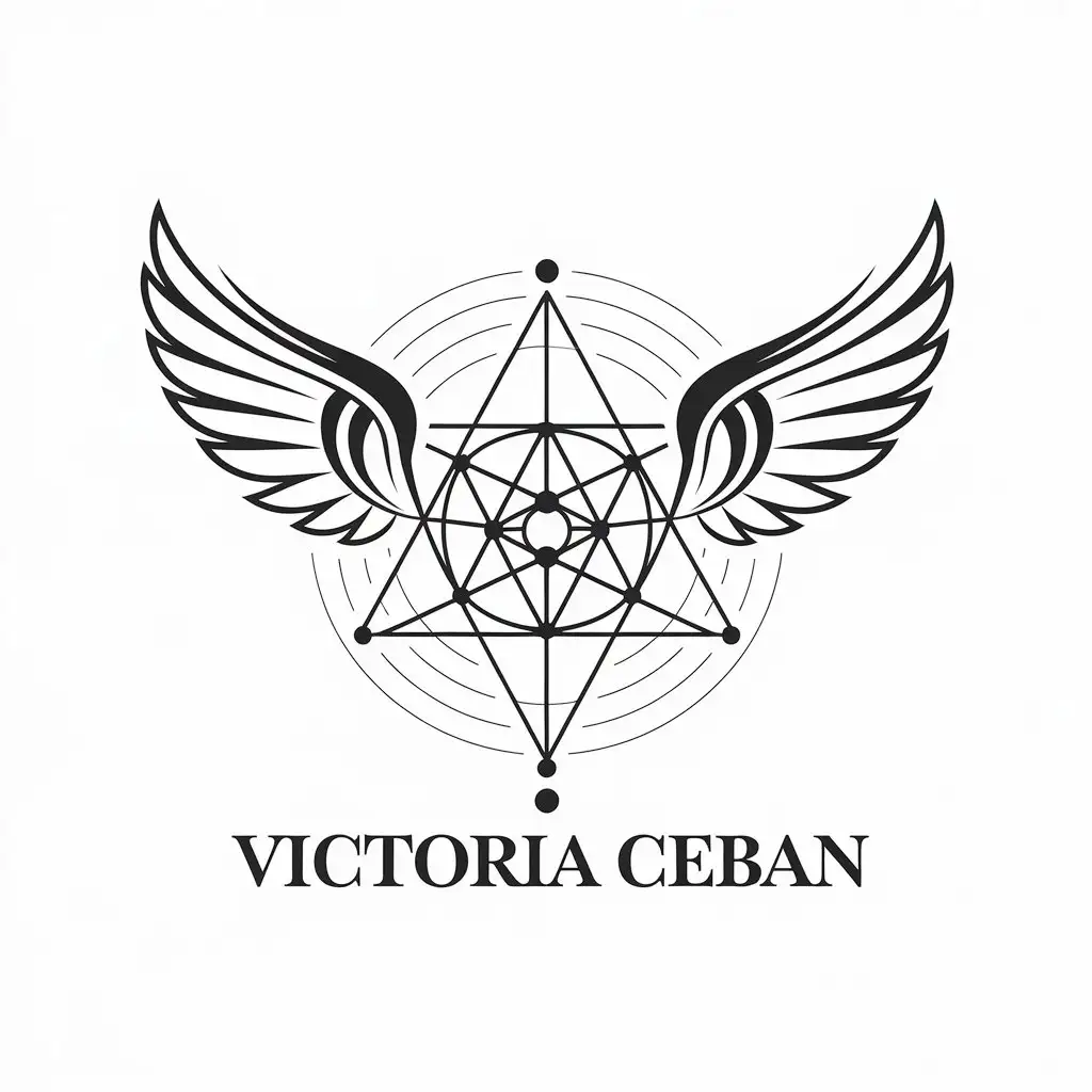 LOGO Design for Victoria Ceban Metatron Angel Wings in Black and White Line Art with Spiritual Theme