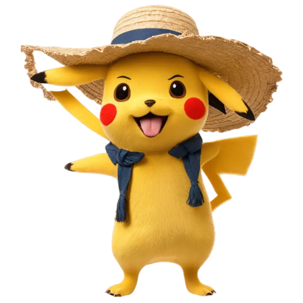 PNG-Image-Pikachu-with-a-Straw-Hat-Creative-and-Playful-Character-Design