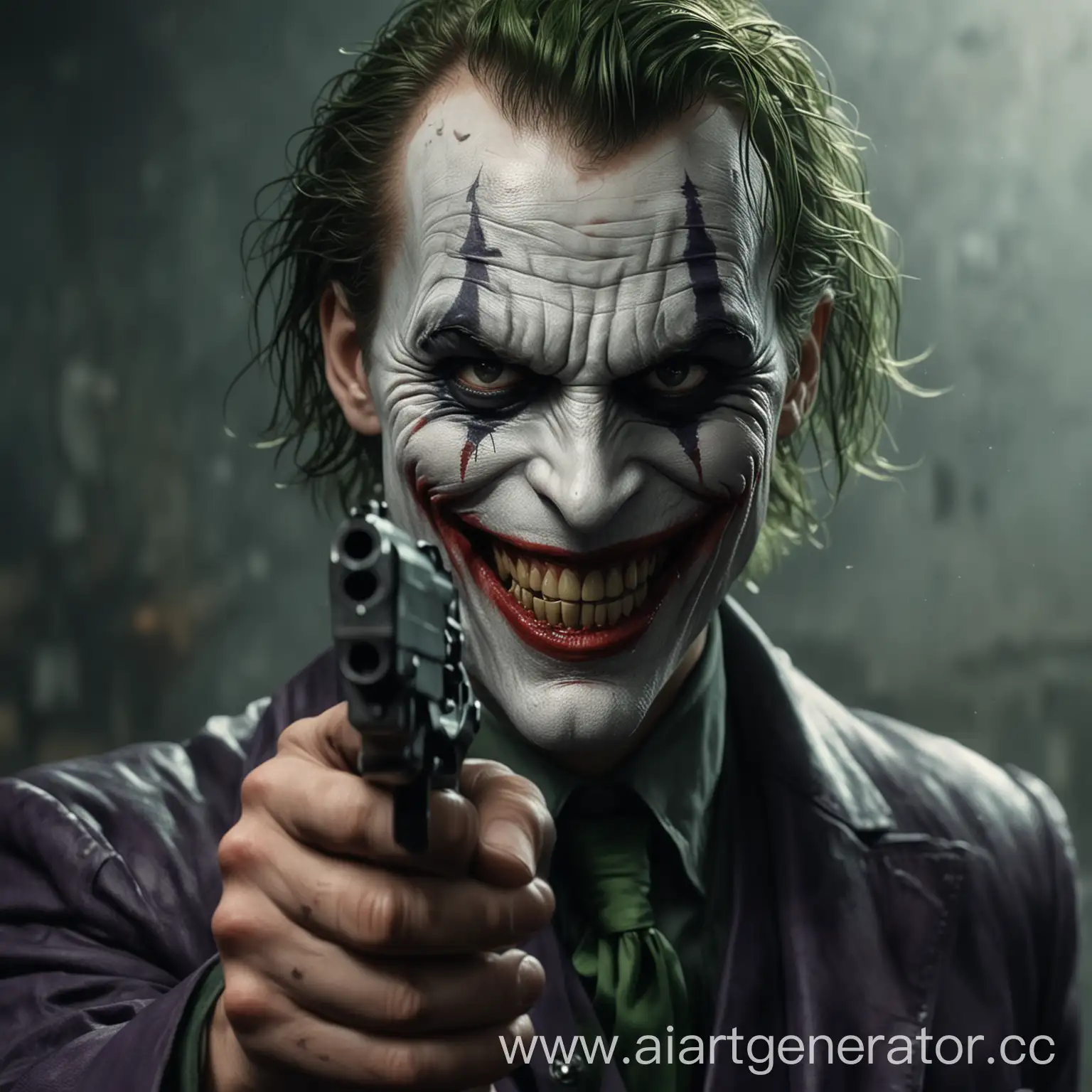 Joker-Realism-Sinister-Grin-with-Pistol-in-4K