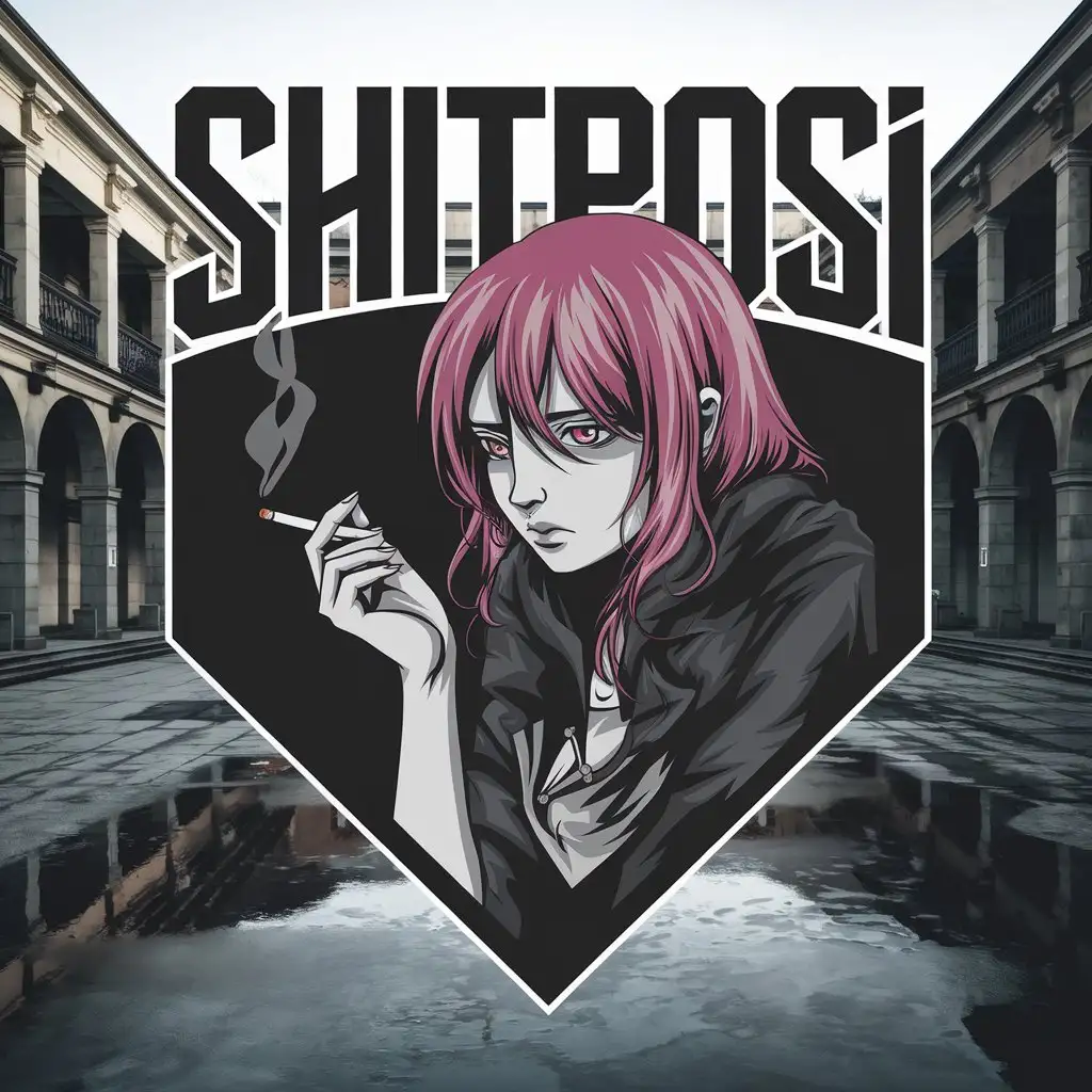 LOGO-Design-for-SHITPOSI-Dark-Anime-Girl-with-Bright-Hair-in-Depressive-Courtyard