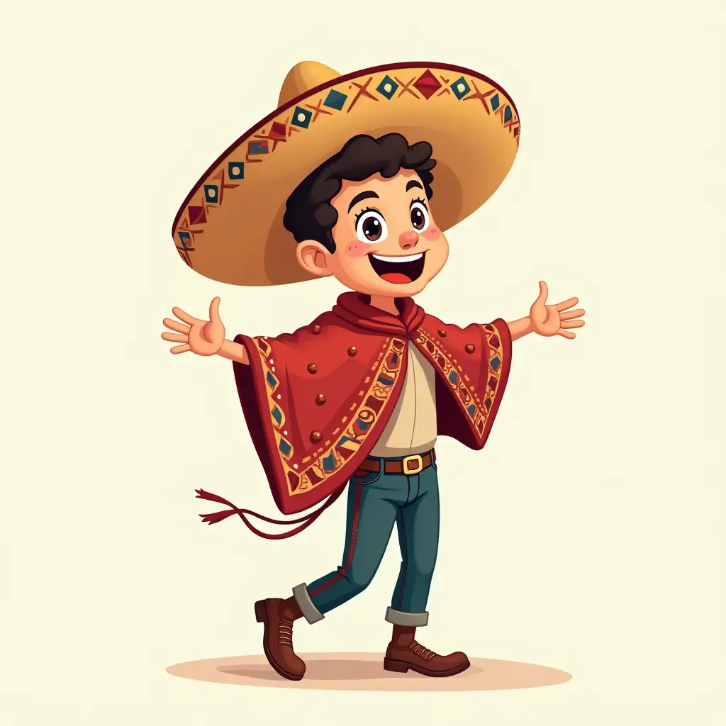 A cartoon illustration of a person dressed in a traditional Mexican sombrero and serape, performing a dab dance pose...