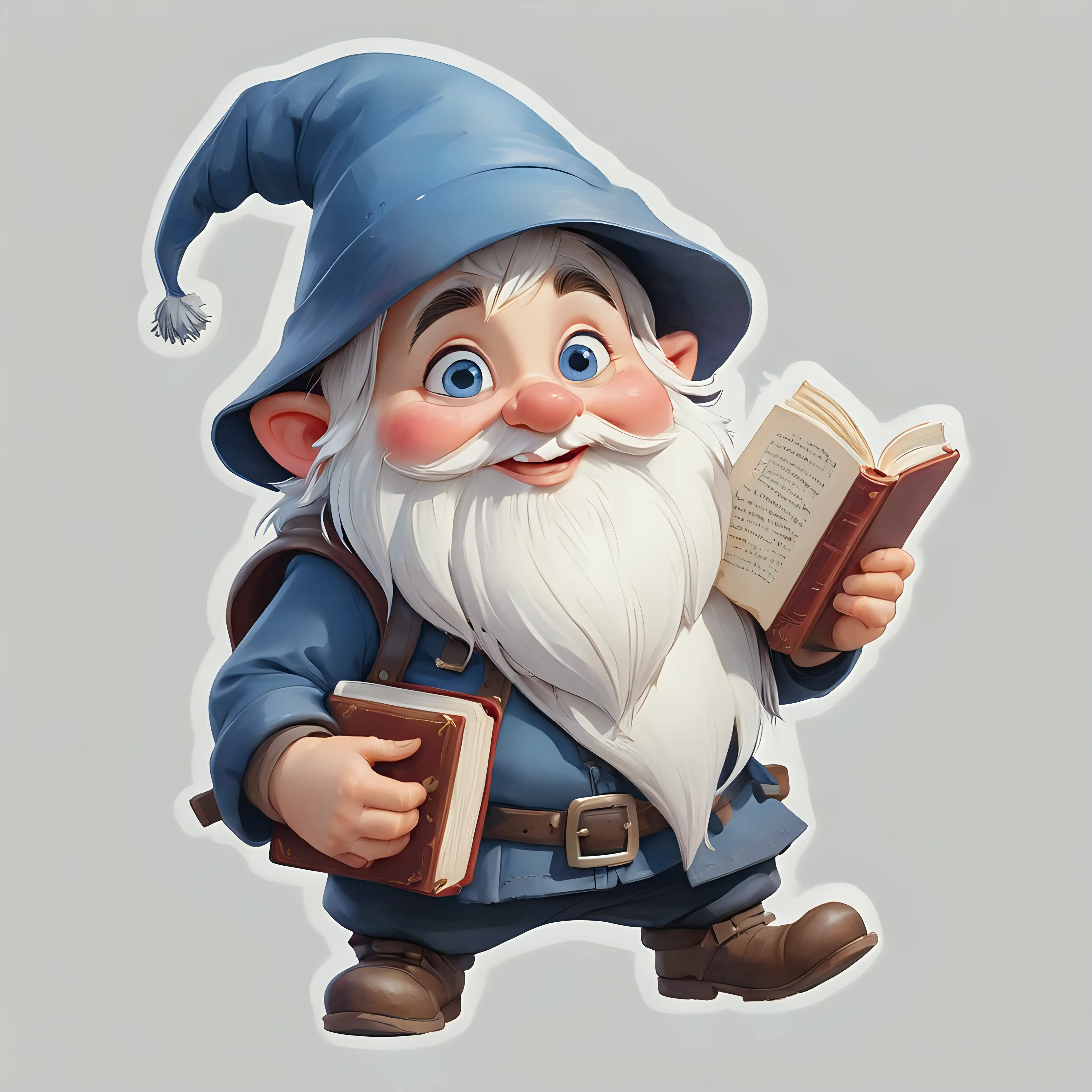 Cute Gnome Character Holding Blue Hat and Book