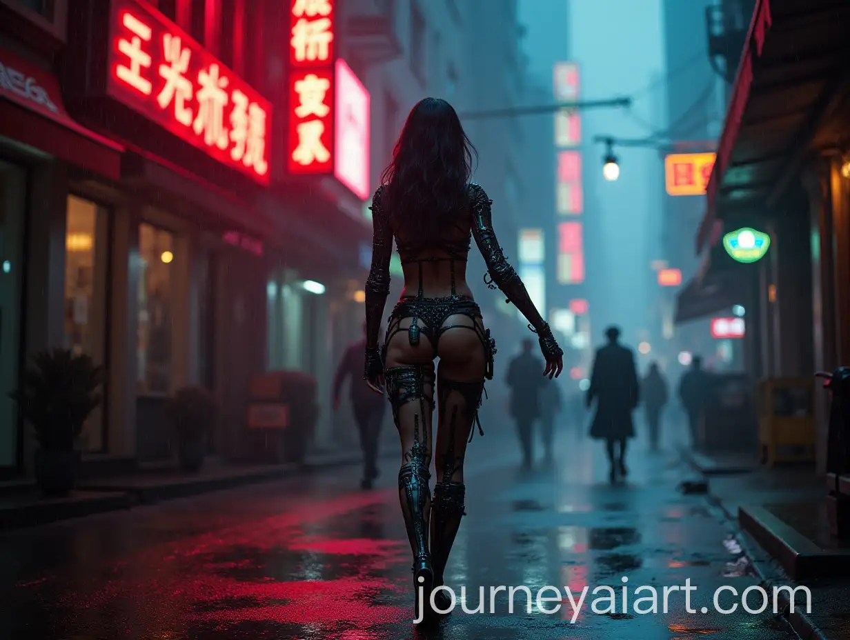 Cyberpunk-Biomechanical-Creature-with-Neon-Lights-in-Rainy-Futuristic-City