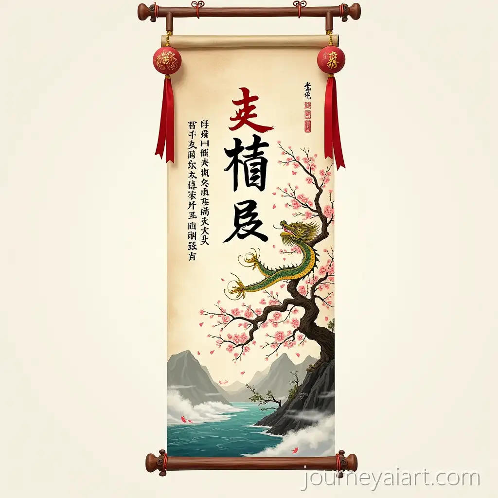Traditional-Chinese-Vertical-Scroll-with-Calligraphy-and-Dragon-Celebrating-Hanxues-10th-Anniversary