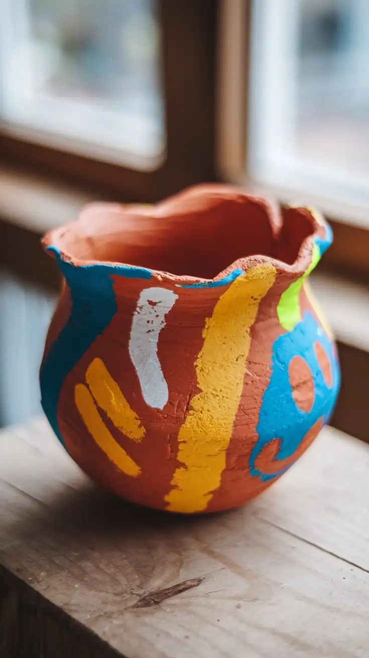 Closeup-of-Vibrant-Handcrafted-Clay-Pot-with-Playful-Patterns-and-Earthy-Texture