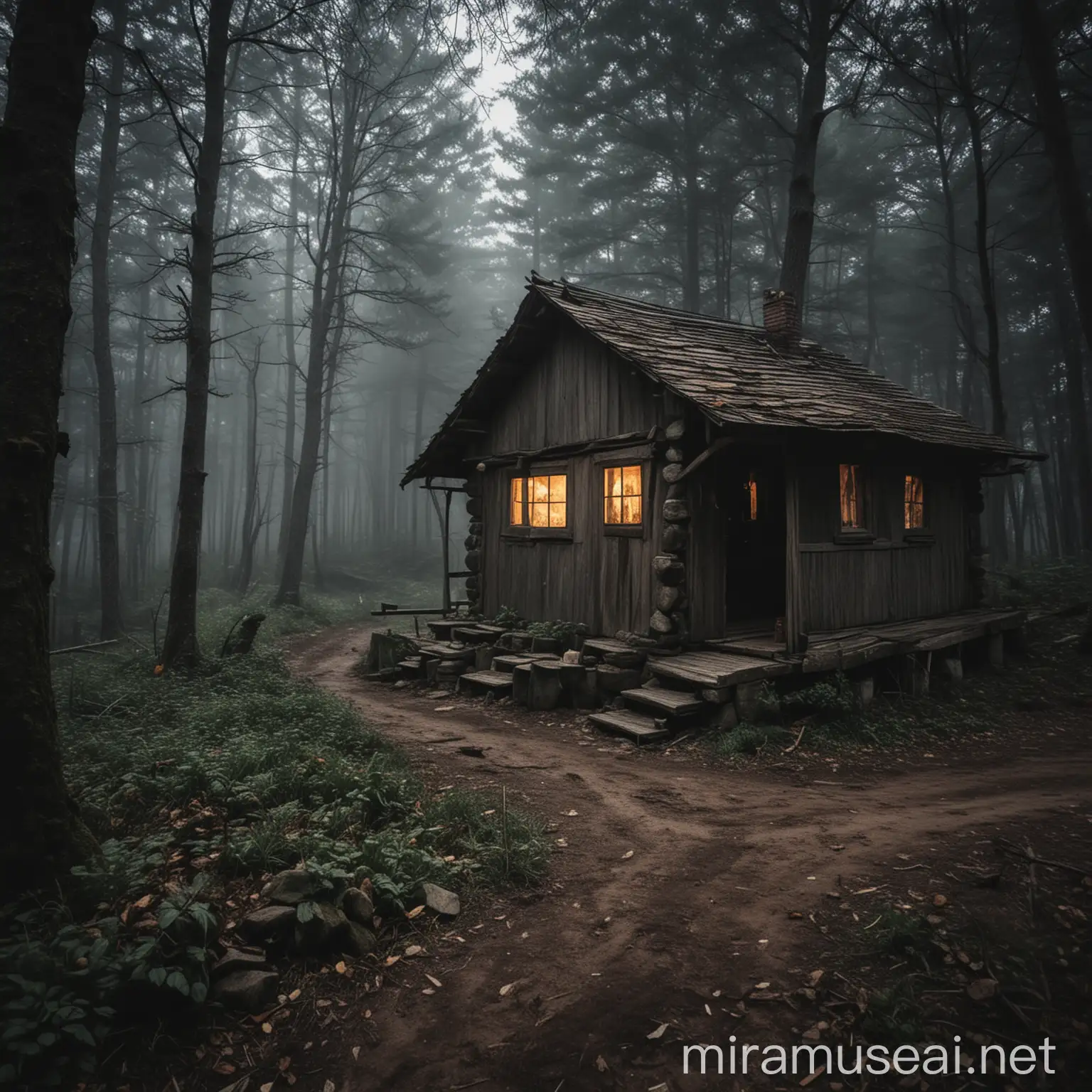 Solitary Old Womans Cabin on Forest Edge