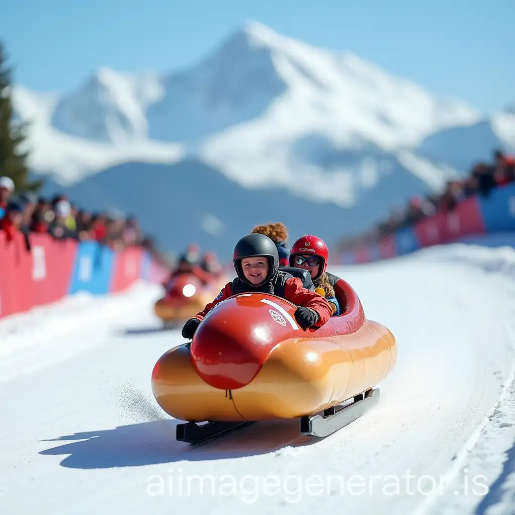 A new event for the Winter Games in France in front of Mont Blanc, in this one the bobsleigh trial, the vehicle in which the participants are found is actually a hot dog bun, they are launched at full speed, they are happy