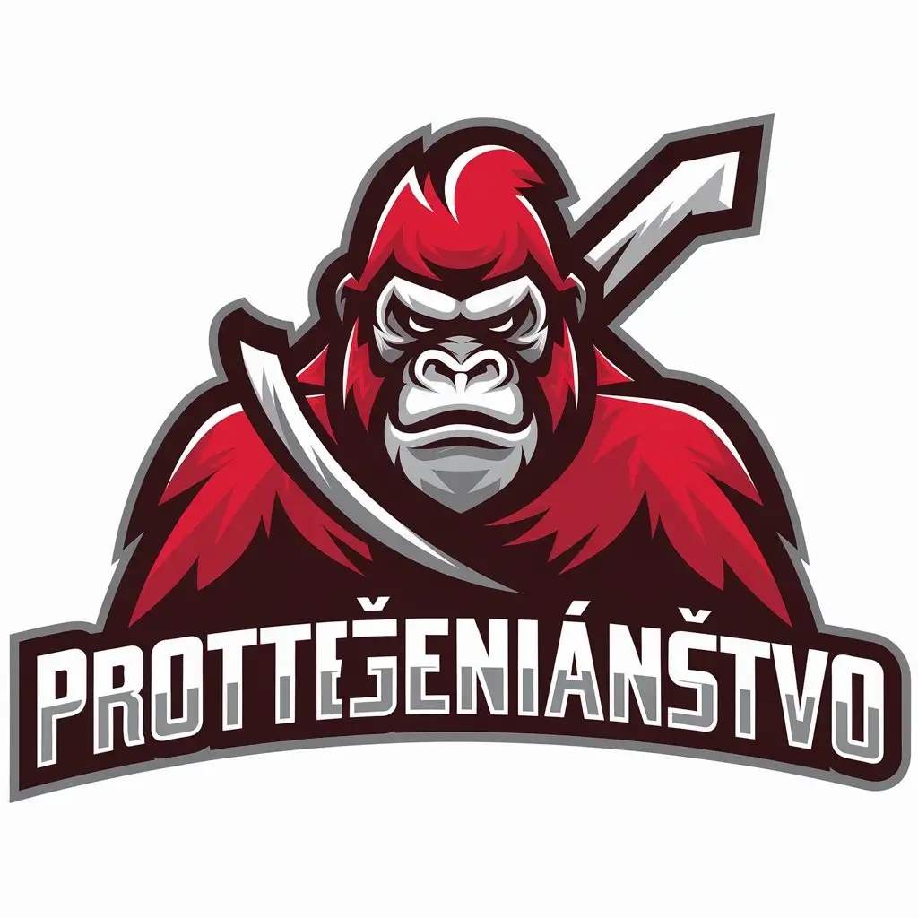 LOGO Design for PROTTEGENIANSTVO Red Gorilla with Sword in Vector Style