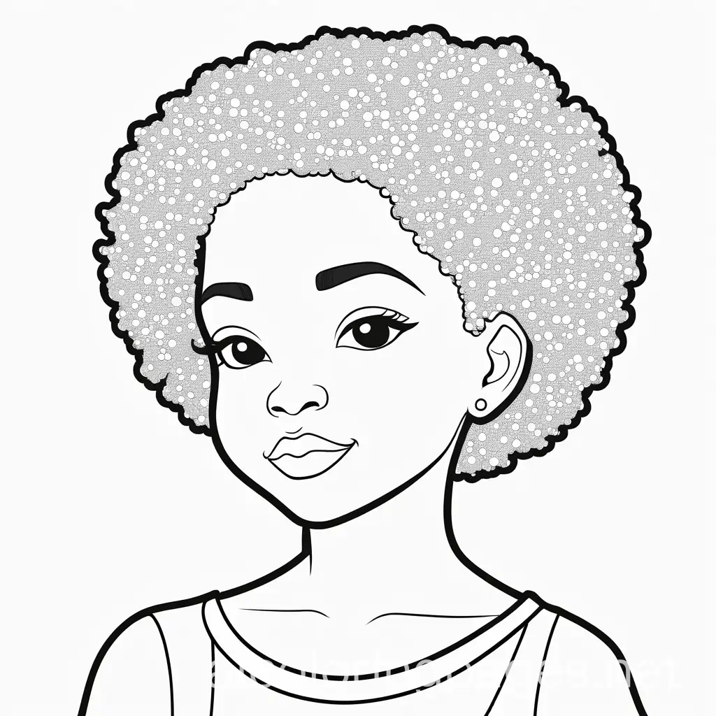 african american girl with afo hair, Coloring Page, black and white, line art, white background, Simplicity, Ample White Space