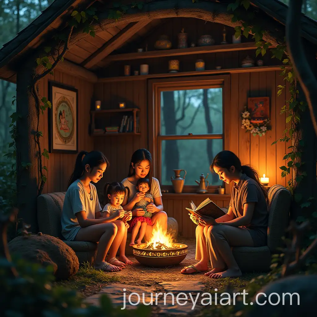 Multigenerational-Asian-Family-in-Cozy-PostApocalyptic-Home-Surrounded-by-Overgrown-Forest