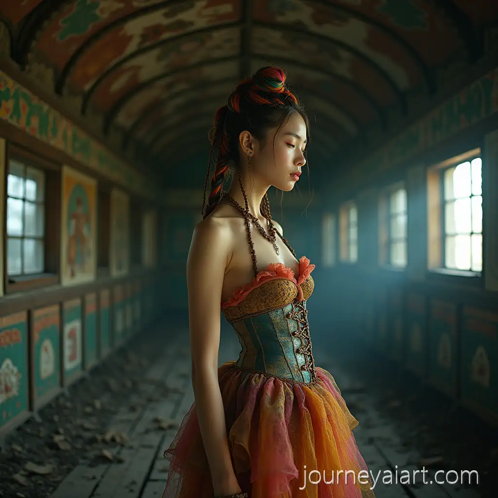 Young-Woman-inAI-Image-Prompt-Expansion-PostApocalyptic-Circus-Carriage-with-Vibrant-Futuristic-Hairstyle
