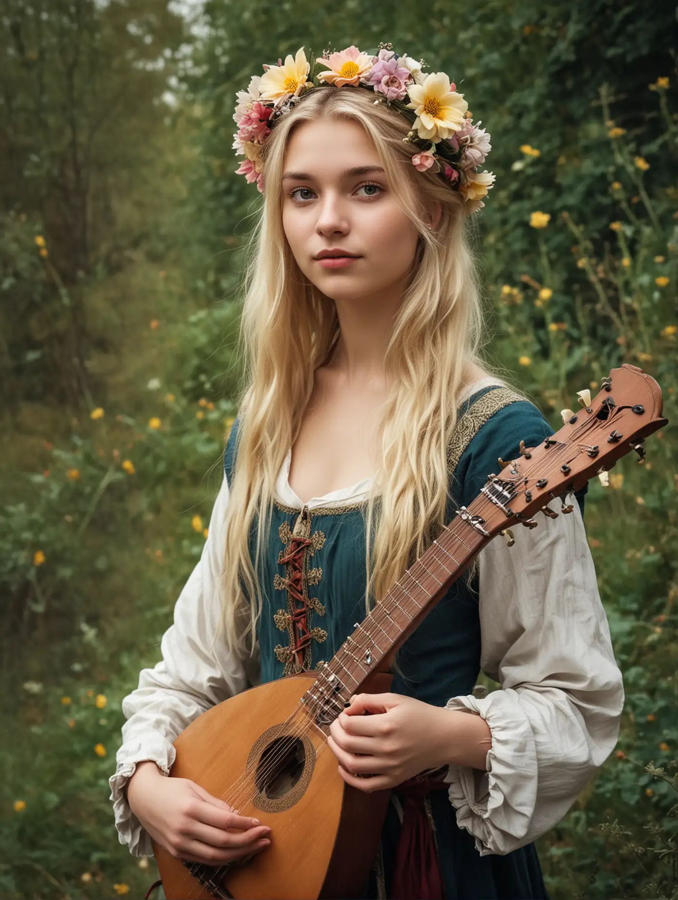 Medieval-Bard-Traveler-Girl-with-Lute-and-Georgina-Flower