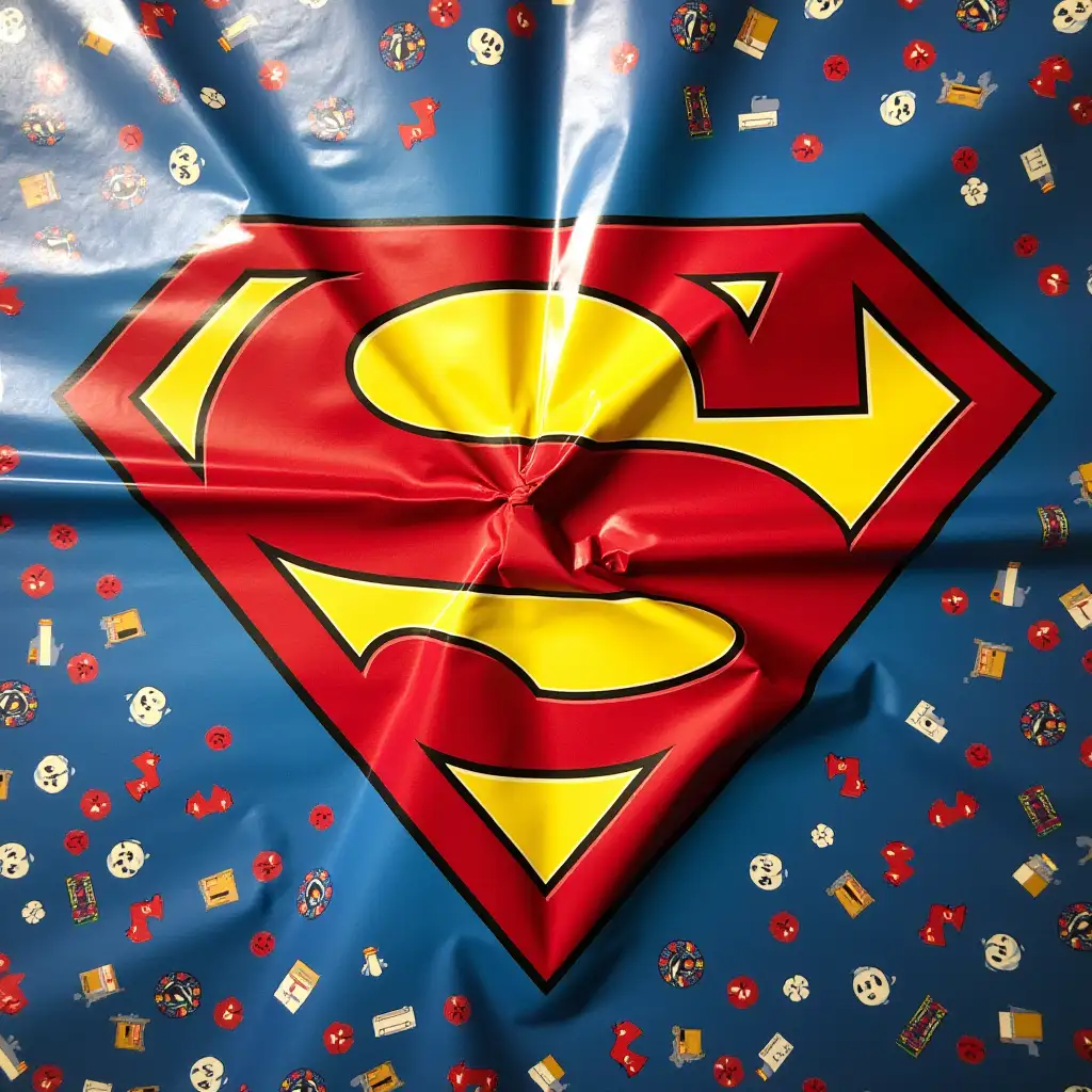 Dc comics superman logo shape wrapped up in Christmas wrapping paper