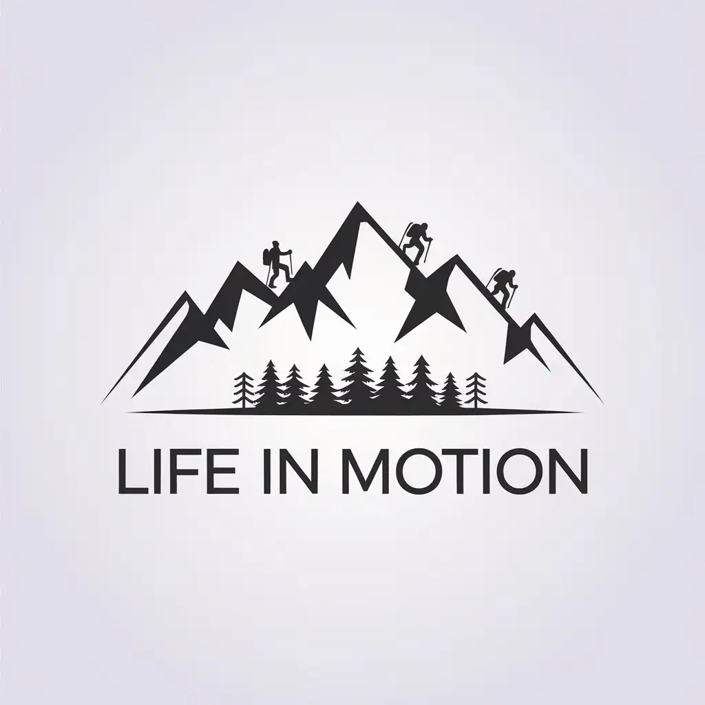 LOGO Design for Life in Motion Mountain Hikers and Trees with Minimalistic Style