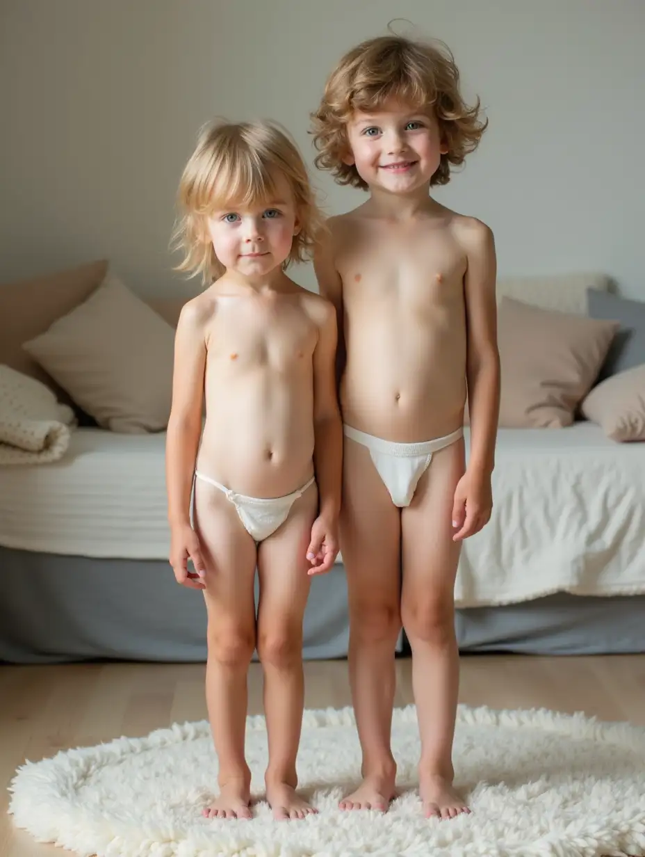 Young-Girl-and-Her-Older-Brother-in-Playroom-with-Fluffy-Pillows