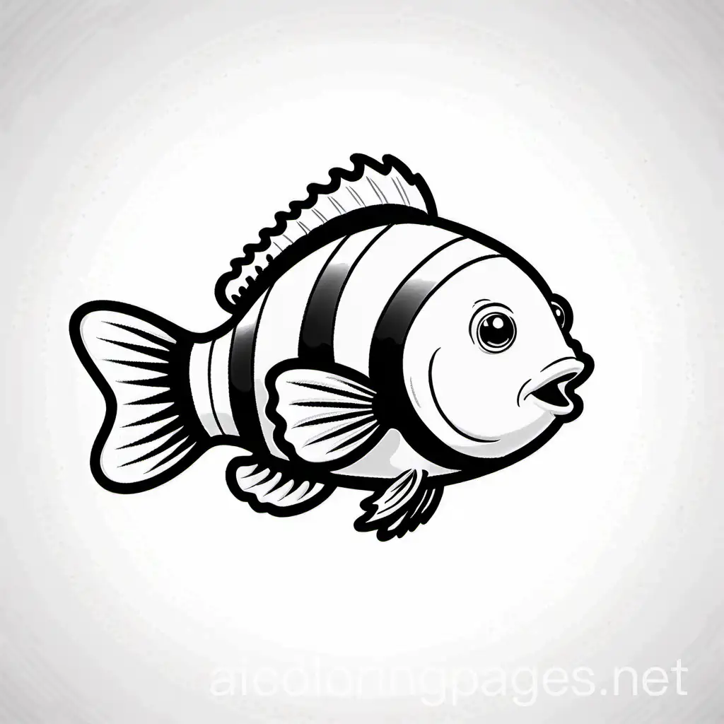 Cute Clownfish, Coloring Page, black and white, line art, white background, Simplicity, Ample White Space. The background of the coloring page is plain white to make it easy for young children to color within the lines. The outlines of all the subjects are easy to distinguish, making it simple for kids to color without too much difficulty