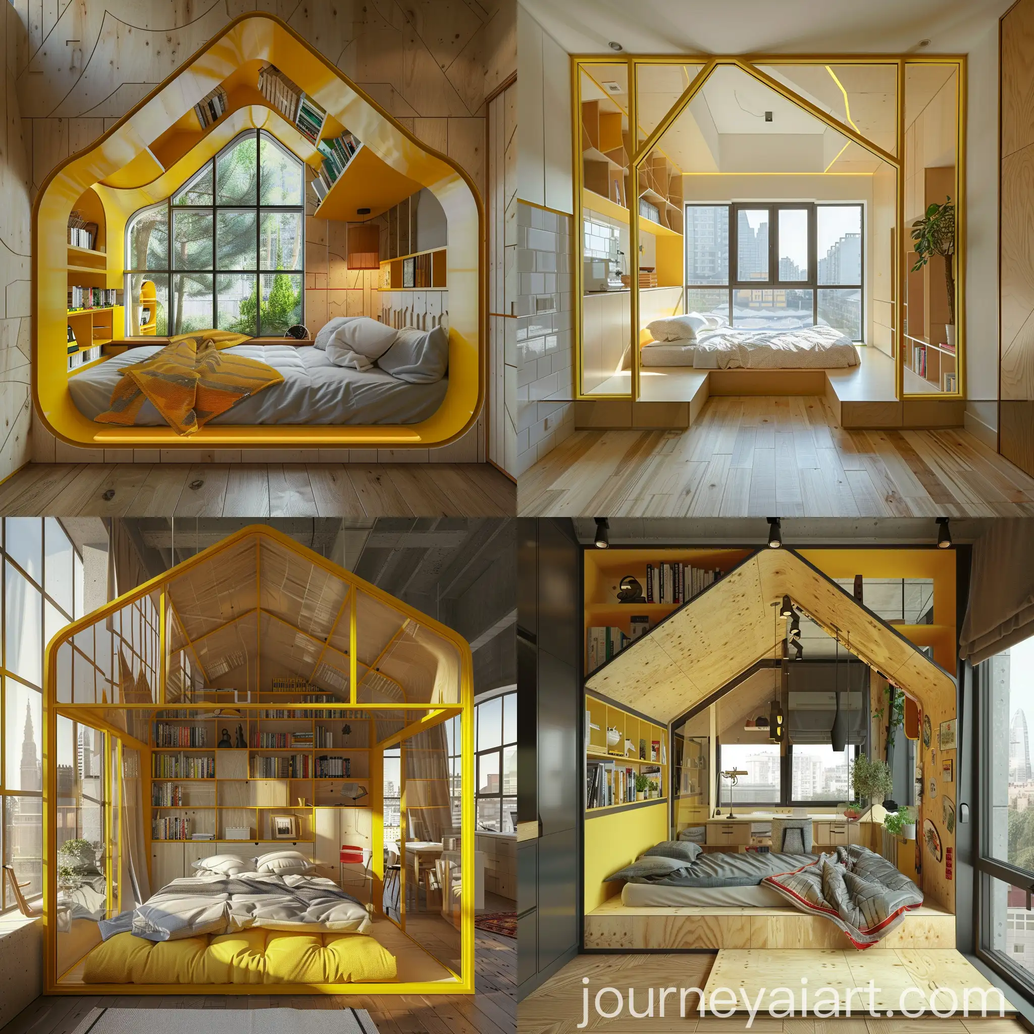 Modern-Pentagonal-Bedroom-with-Kitchen-Arch-and-Panoramic-Windows
