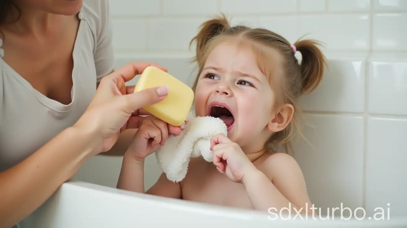 Mother-Cleaning-Little-Girls-Hair-with-Ivory-Soap-Bar-in-Bathtub