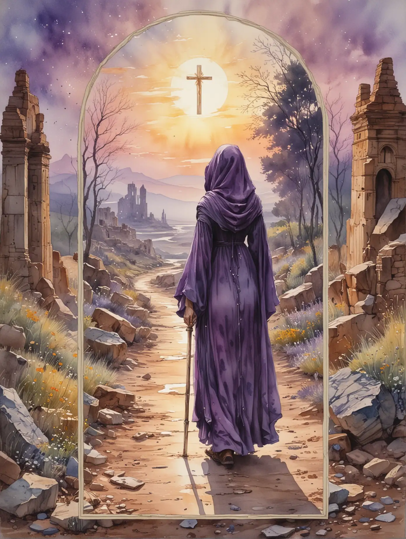 Futuristic-Tarot-Card-of-Death-with-Hooded-Figure-and-Scythe-in-Watercolor