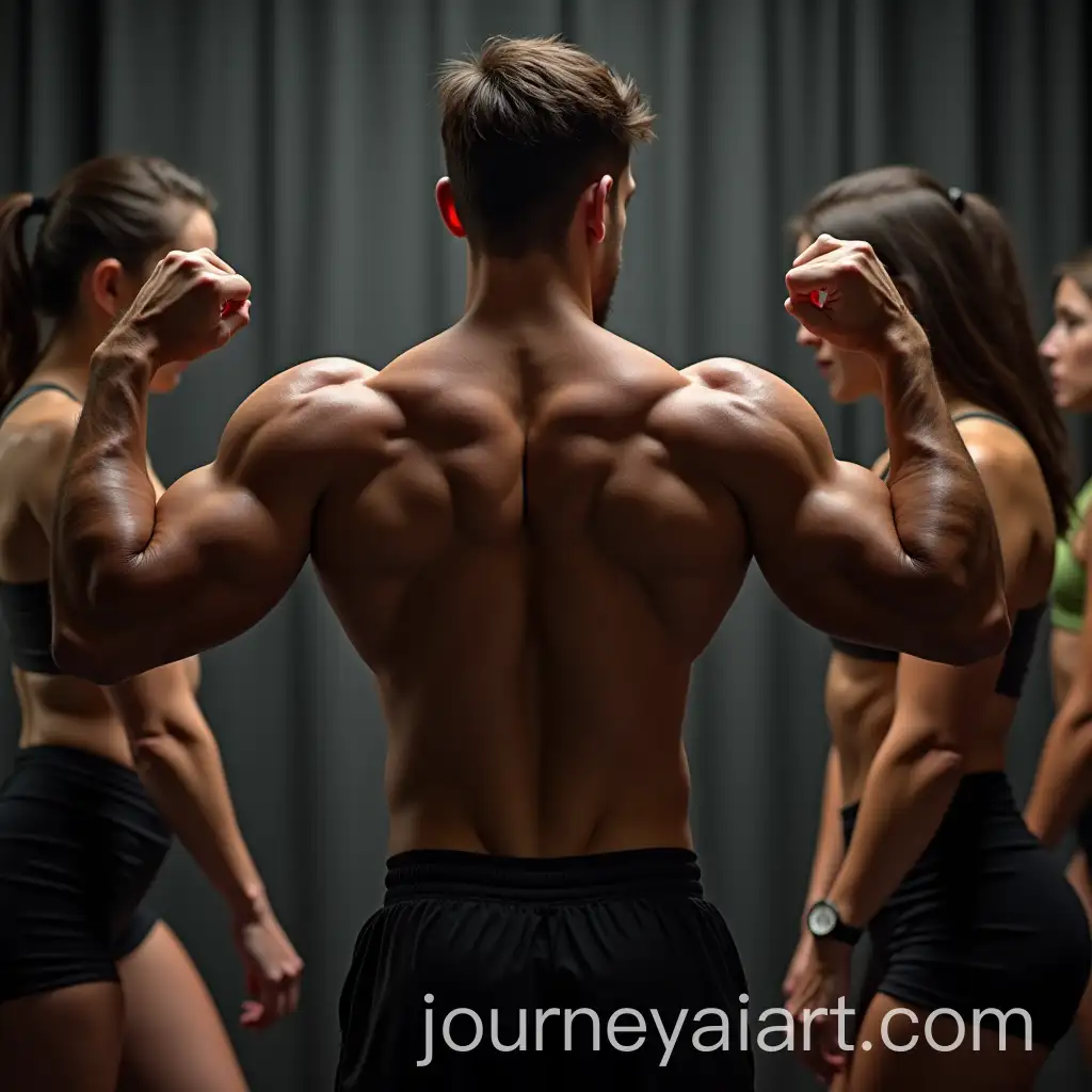 Bodybuilder-Flexing-Shoulders-in-Front-of-Women-at-Gym