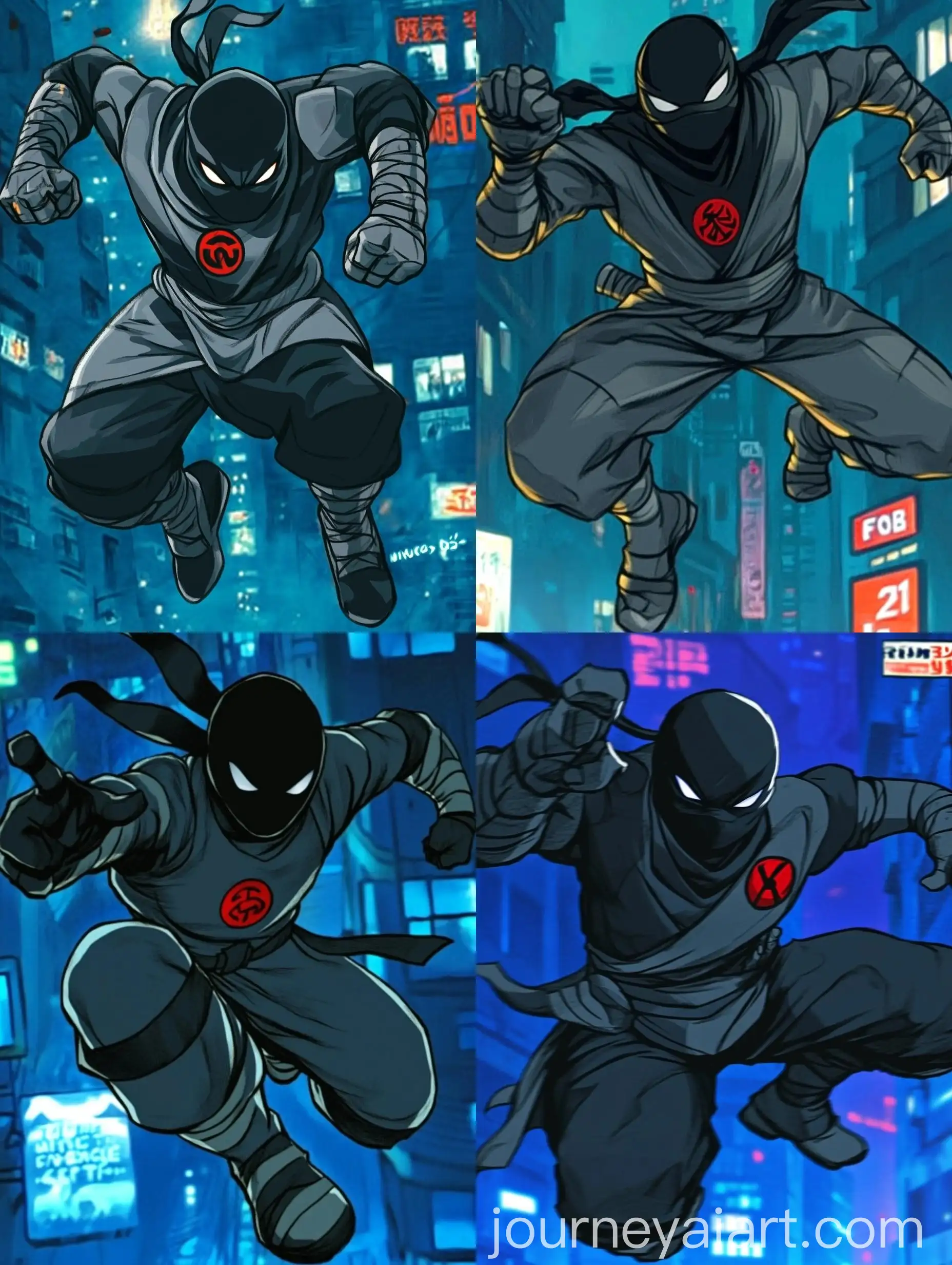 Ninja-Jumping-in-Urban-Night-Scene-with-Battle-Attire-and-Red-Emblem