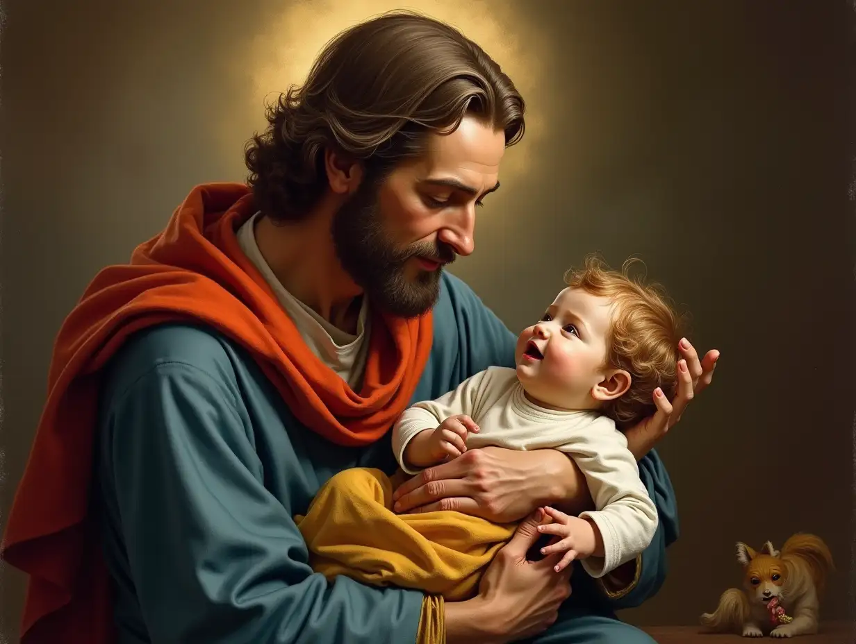 Saint Joseph playing with baby Jesus