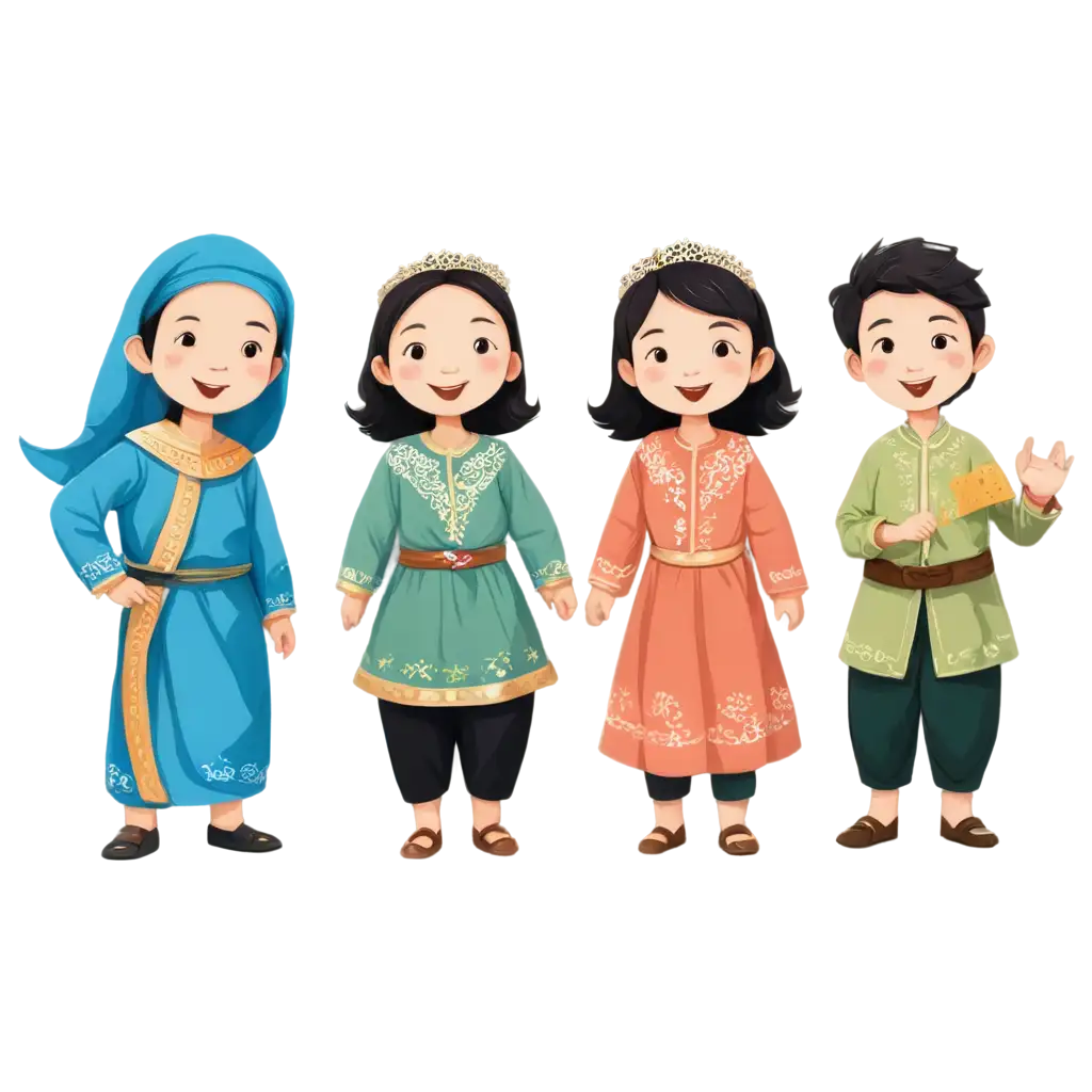 Cartoon-Playing-with-Friends-in-Traditional-Hari-Raya-Clothes-PNG-Image-for-Festive-Fun