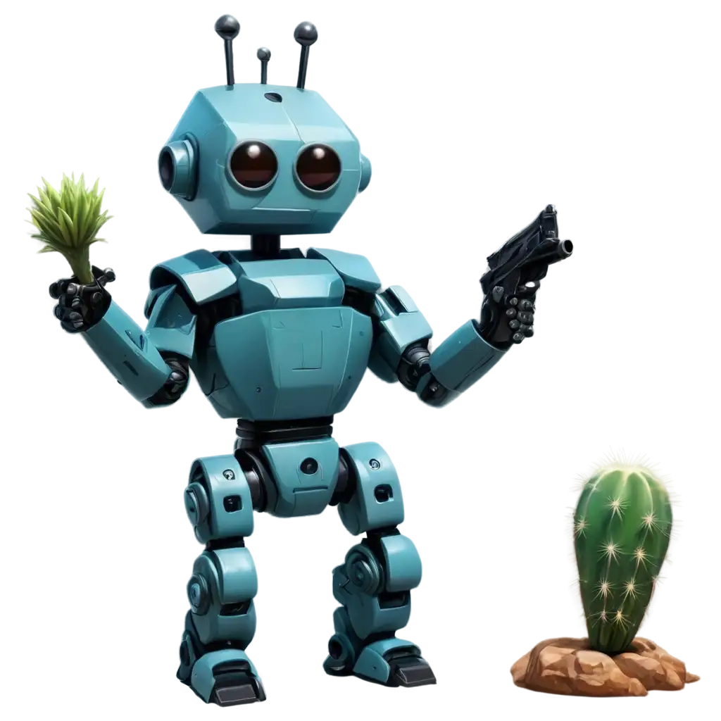 Futuristic-Exterminator-Robot-in-a-Desert-Landscape-with-Cacti-and-Stones-PNG-Image