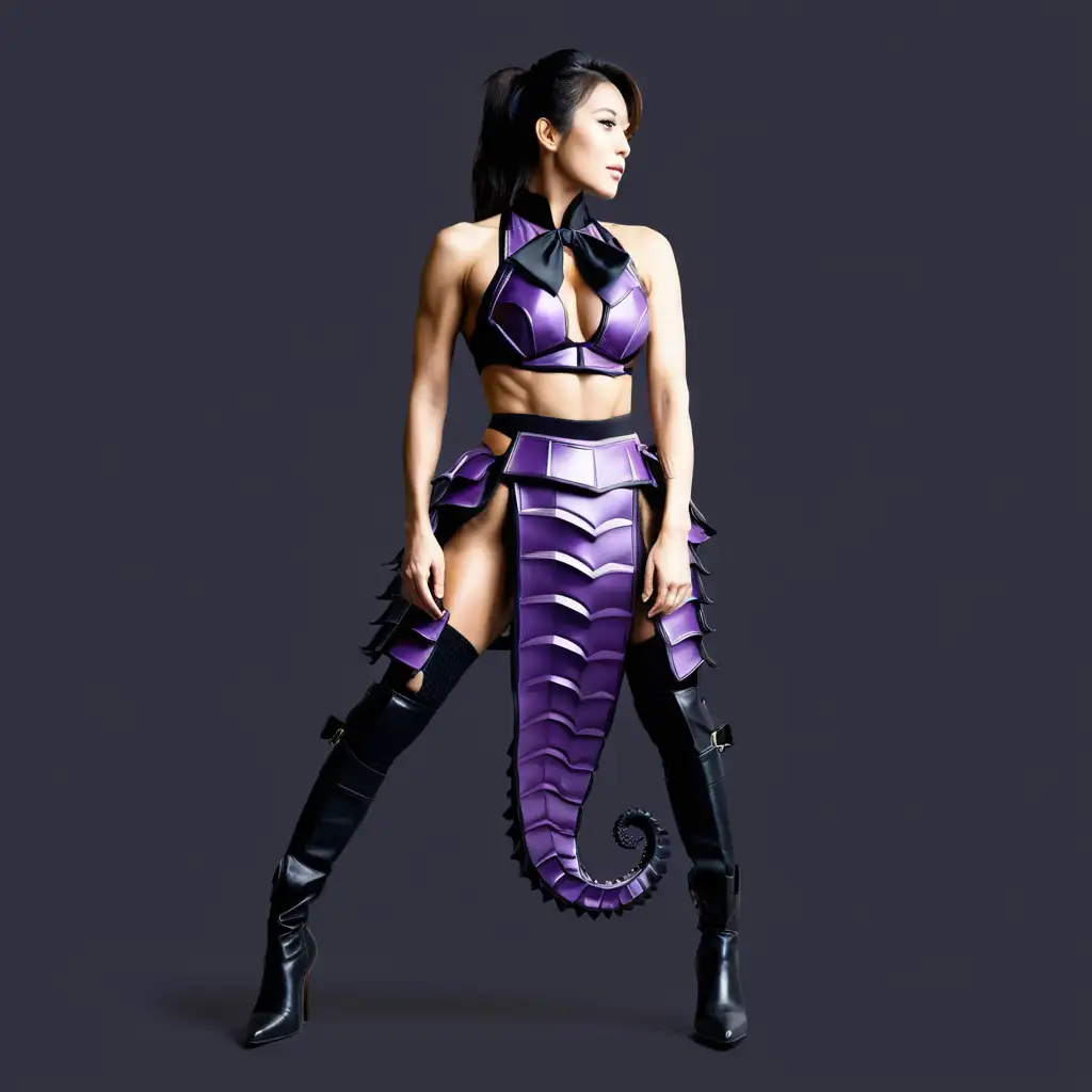 Japanese Woman Bodybuilder in Purple Seahorse Samurai Armor