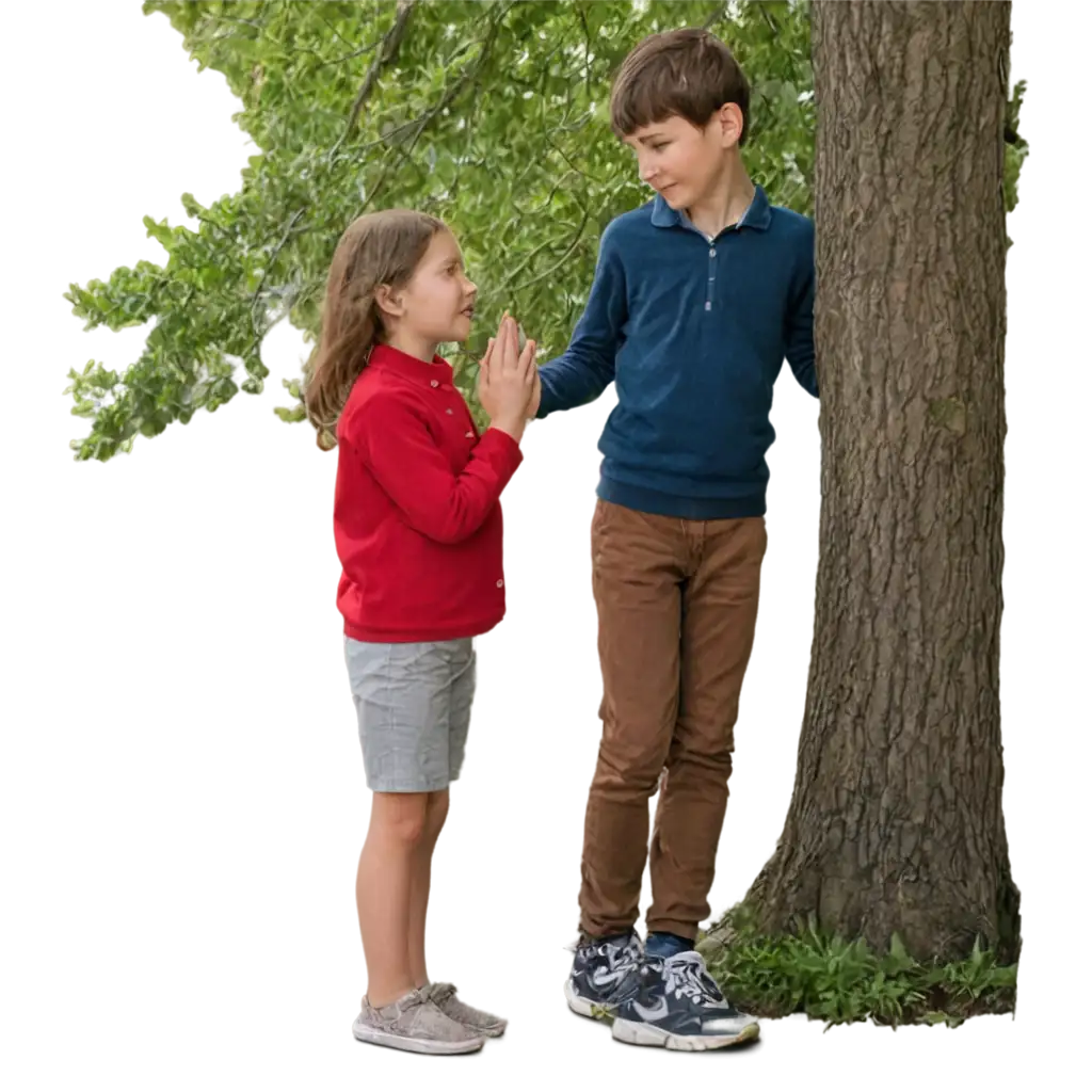 Young-Boy-and-Female-Standing-by-a-Tree-PNG-Image-for-Enhanced-Clarity