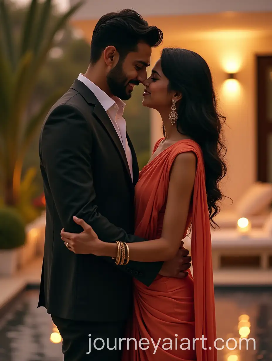 Modern-Indian-Couple-Embracing-in-Romantic-Setting