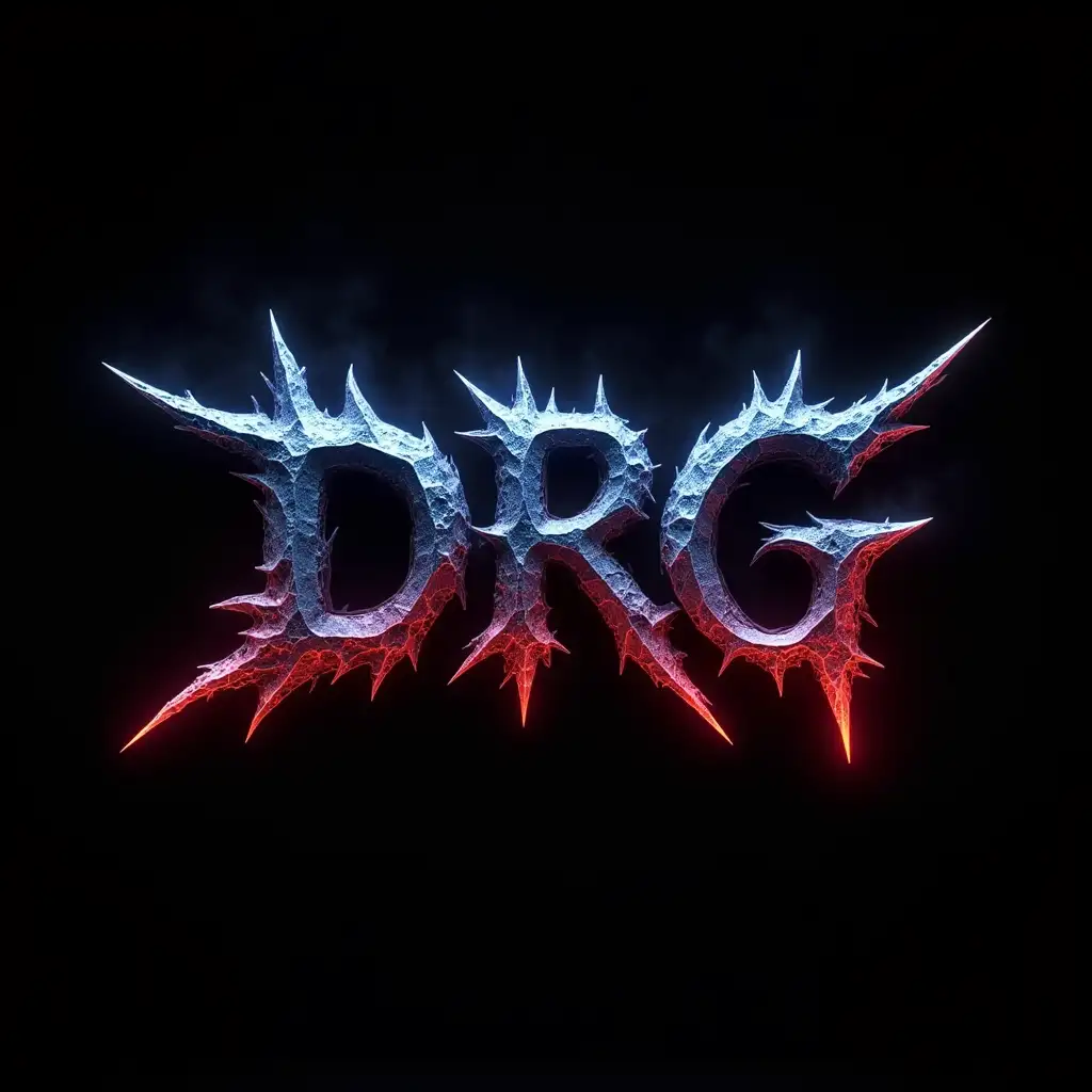 DRG written as a death Metal band logo in black color with electric blue and red fire accents