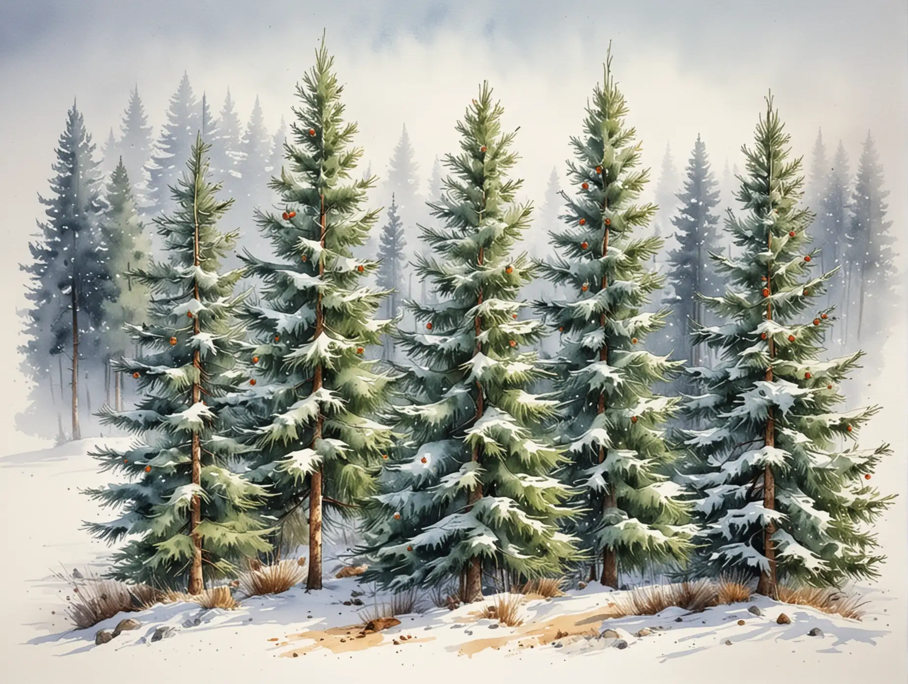 New-Year-Celebration-with-Fir-Trees-in-Watercolor-Style