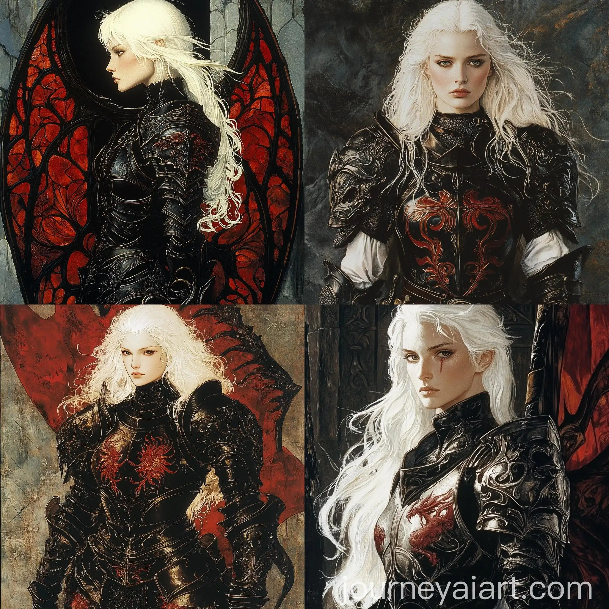 Albino-Woman-in-Black-Dragon-Armor-Fantasy-Illustration