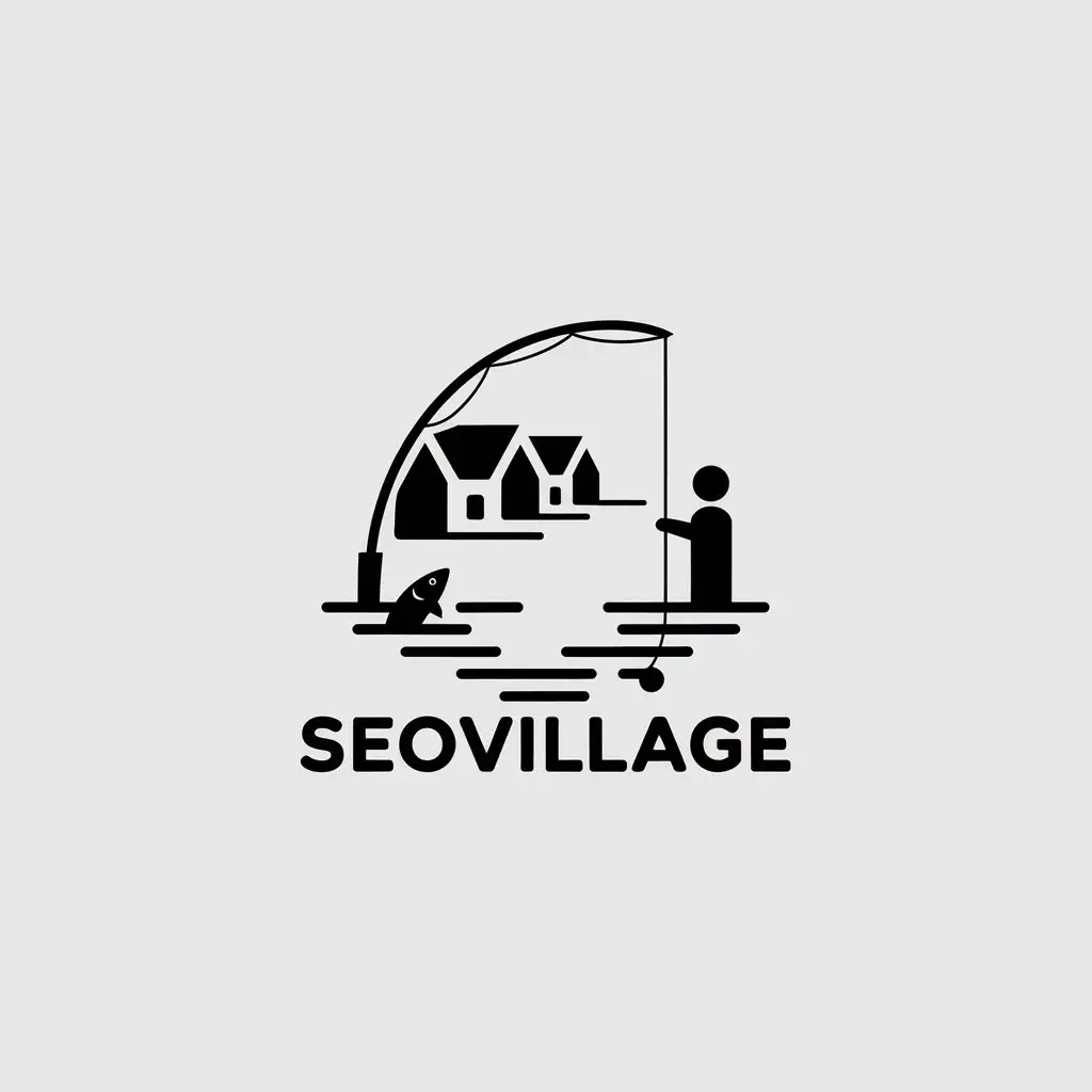 LOGO-Design-For-SEOVILLAGE-Minimalistic-Vector-Logo-with-Fishing-Rod-Lake-and-Fisherman-Theme