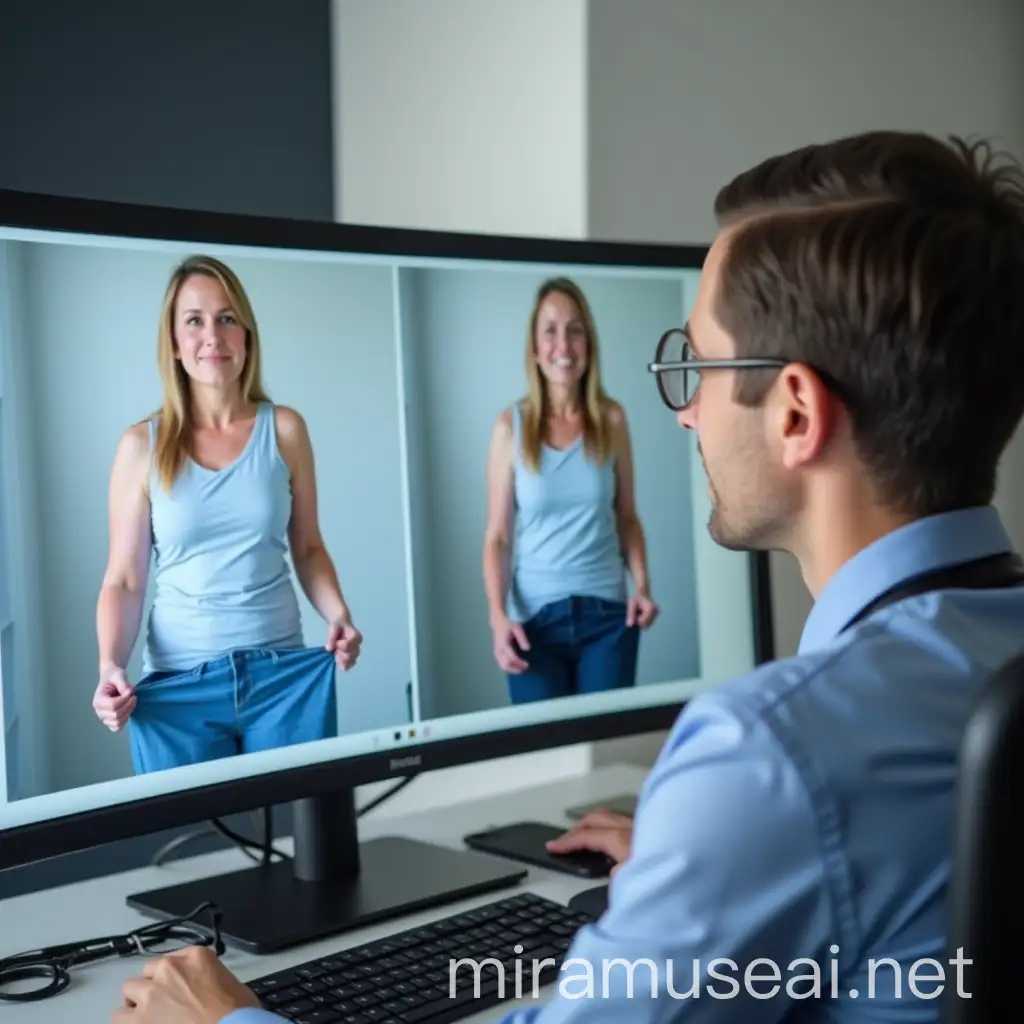 Doctor Monitoring Weight Loss Progress on Screen