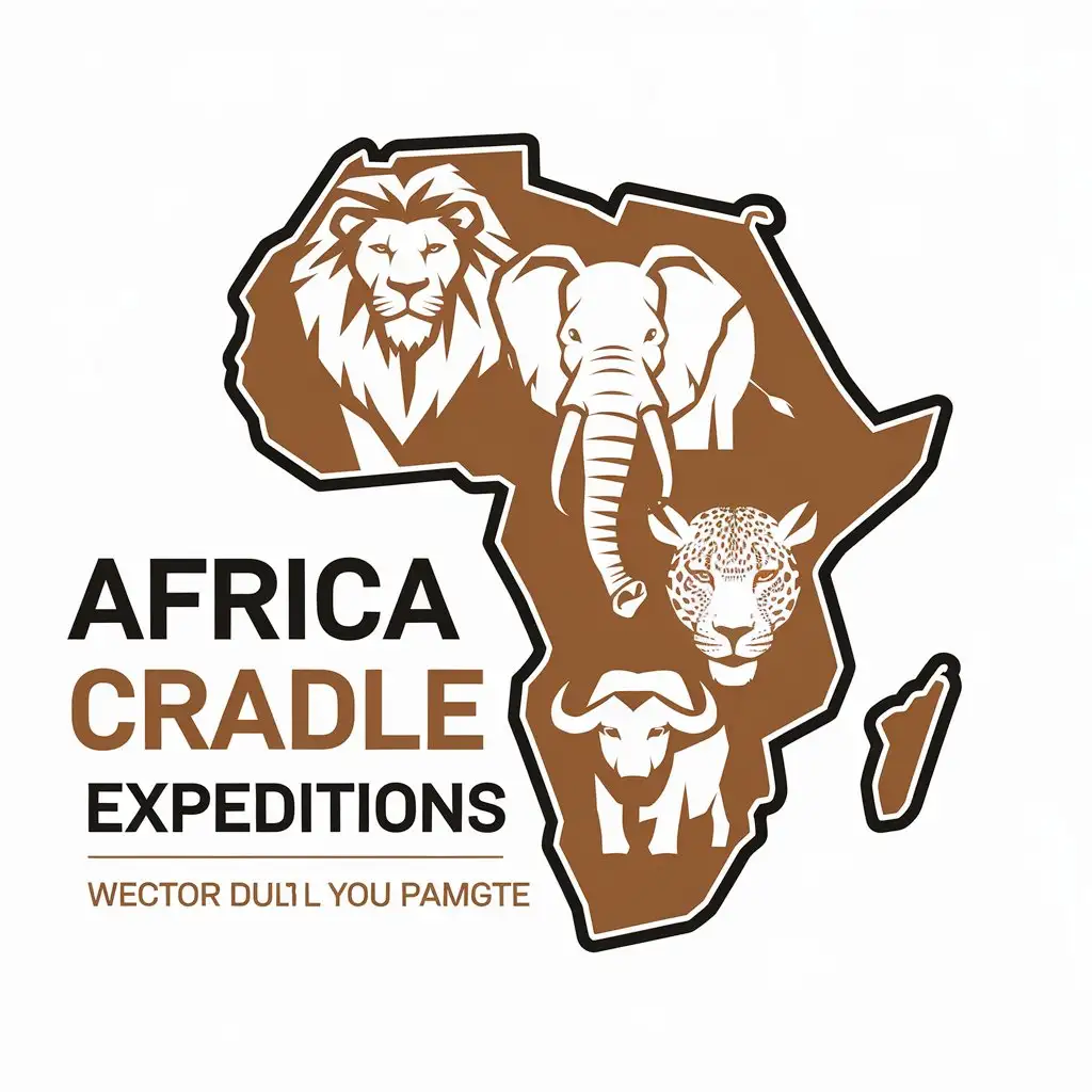 LOGO Design for AFRICA CRADLE EXPEDITIONS Africa Map with Big Five Wildlife and Watermark Theme