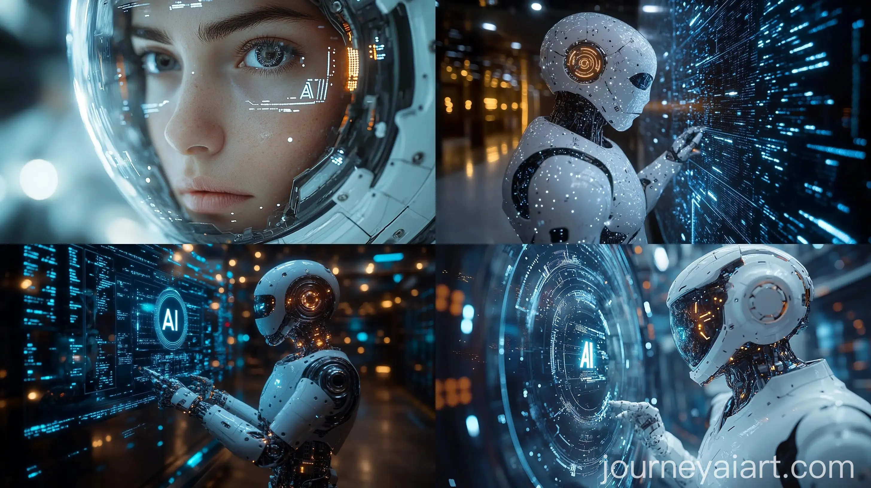 AI-Cyborg-Engaged-Robot-Examining-Virtual-HUD-Interface-in-Modern-Tech-Frame