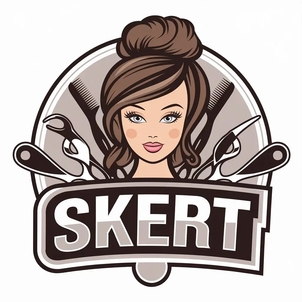 LOGO Design for Skert Cartoon Beauty Character with Hairdressing Tools for Retail Industry