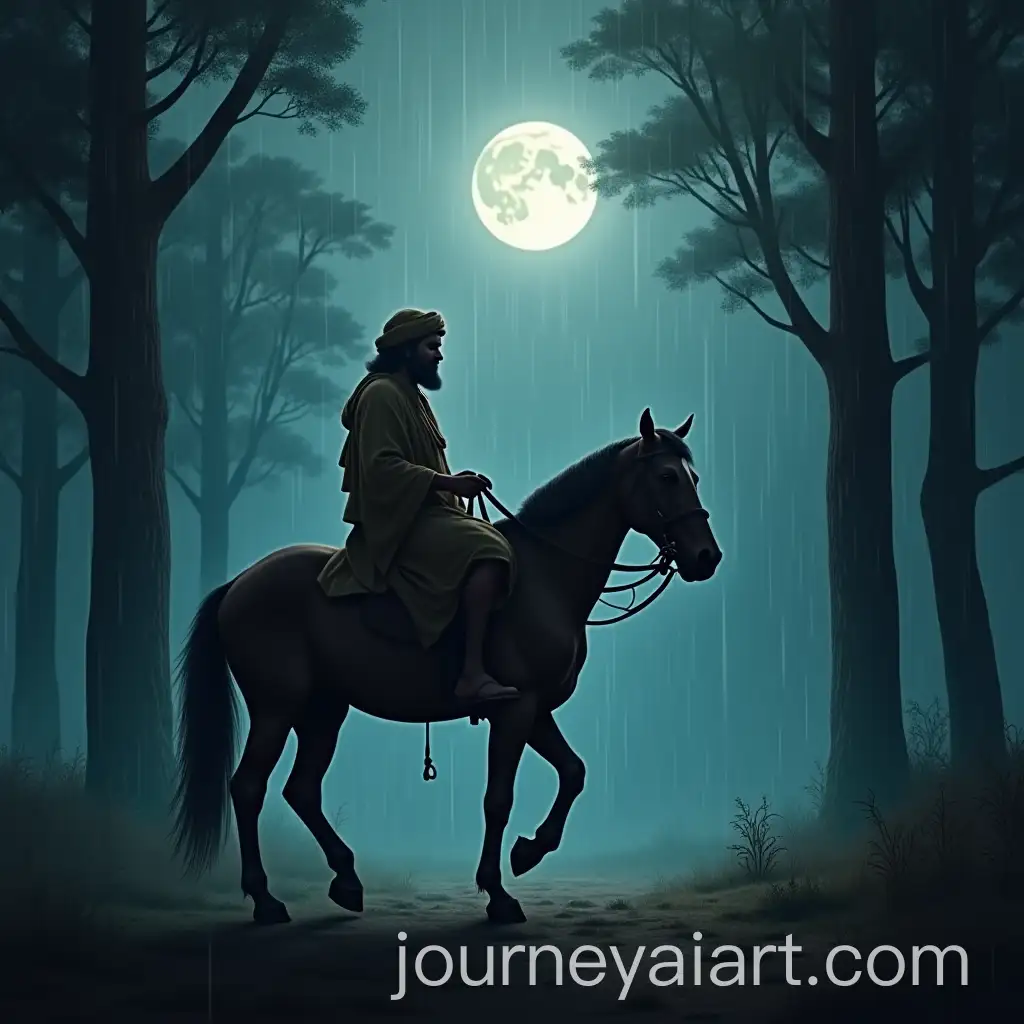 Ramdev-Baba-Ji-Horse-Riding-in-a-Moonlit-Forest-During-Rain