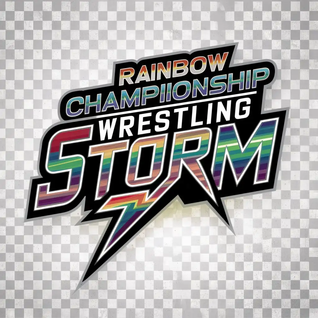 LOGO Design for Rainbow Championship Wrestling Storm Neon Complex Clear Background