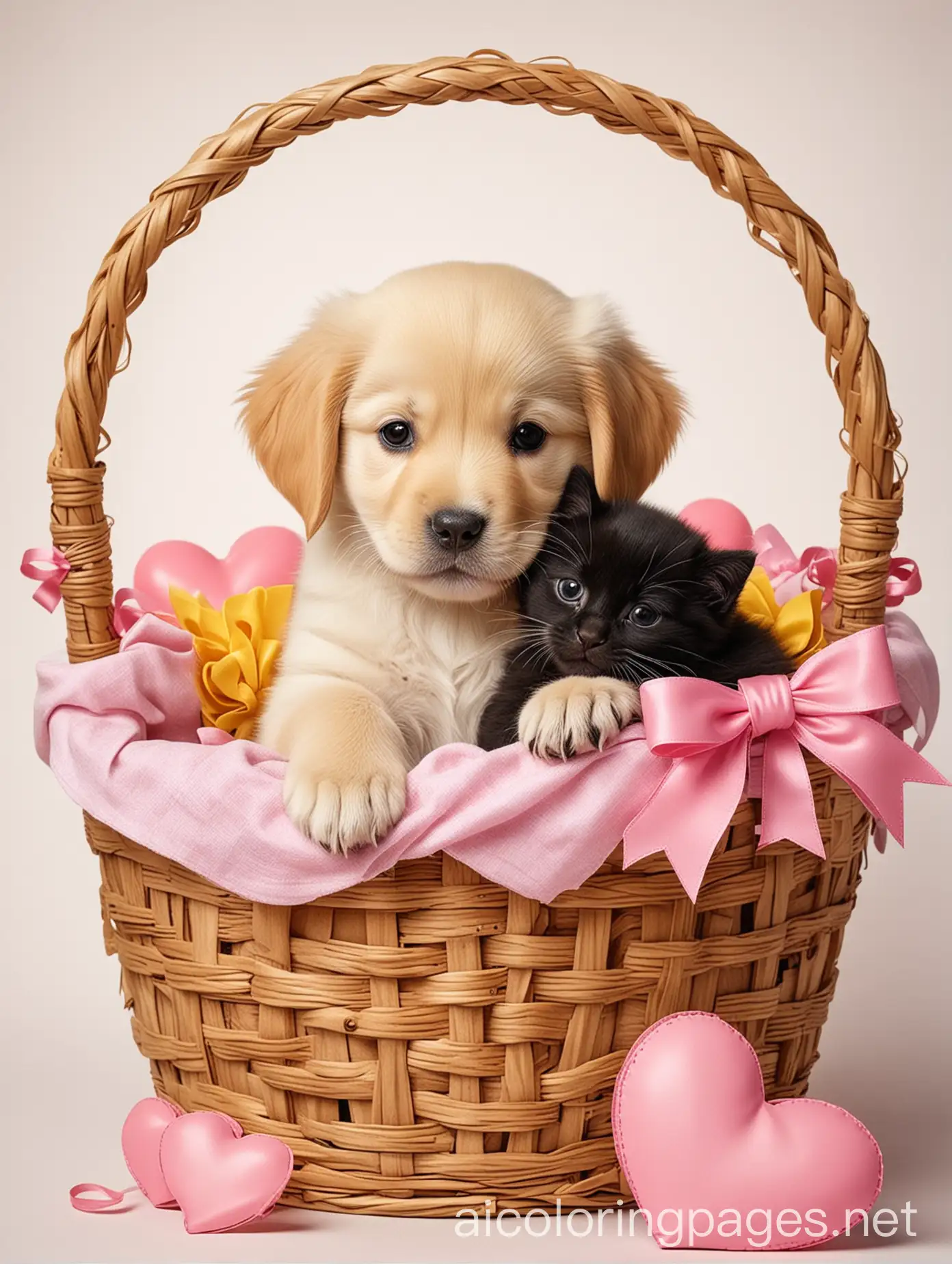 Golden-Retriever-Puppy-and-Black-Kitty-Hugging-in-HeartAdorned-Basket