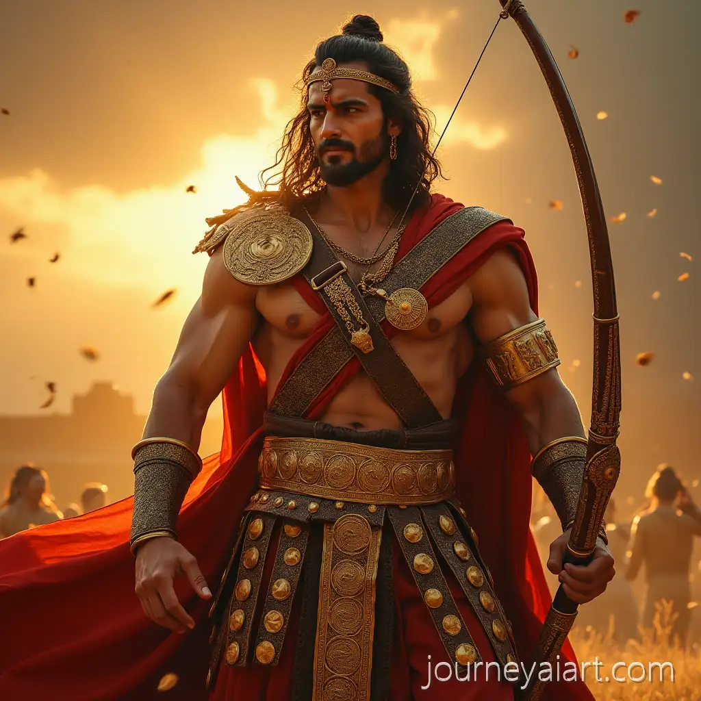 Prabhas-asAI-Art-Prompt-Expansion-Karn-the-Heroic-Warrior-in-Kurukshetra-with-a-Golden-Bow