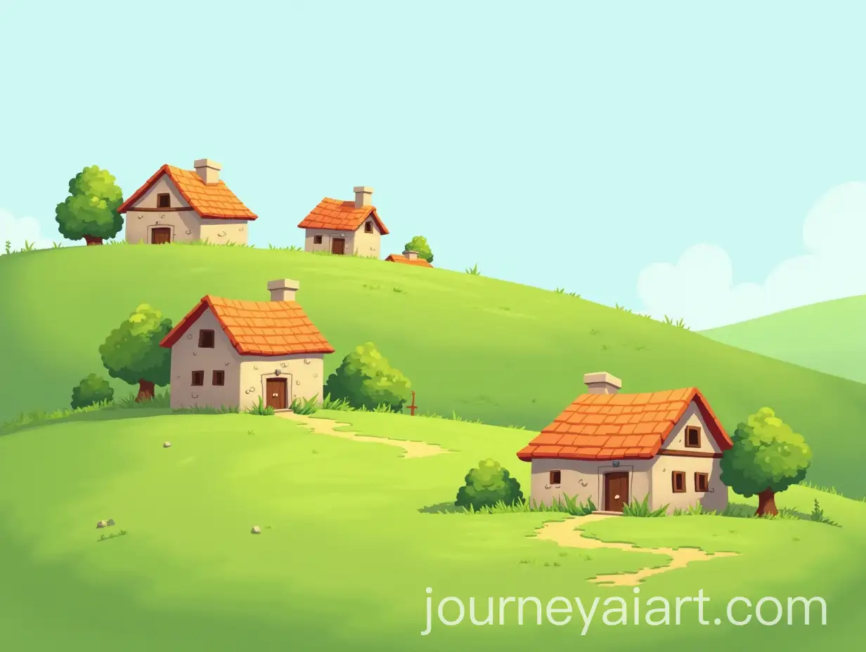 Rustic-Stone-Homes-on-Lush-Green-Plains-with-Bright-Contrast