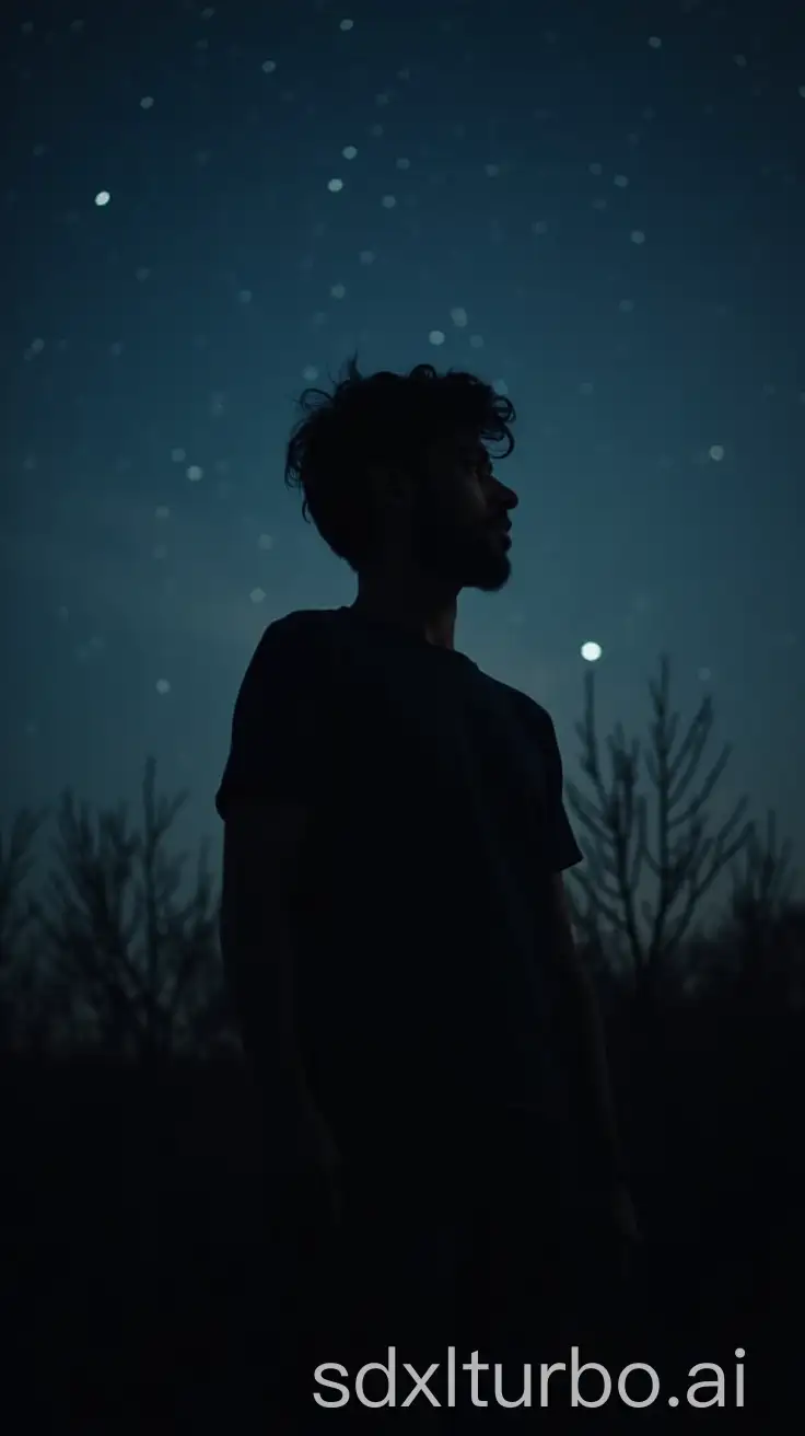 Silhouette-of-a-Man-Facing-Forward-in-Nighttime-Nature