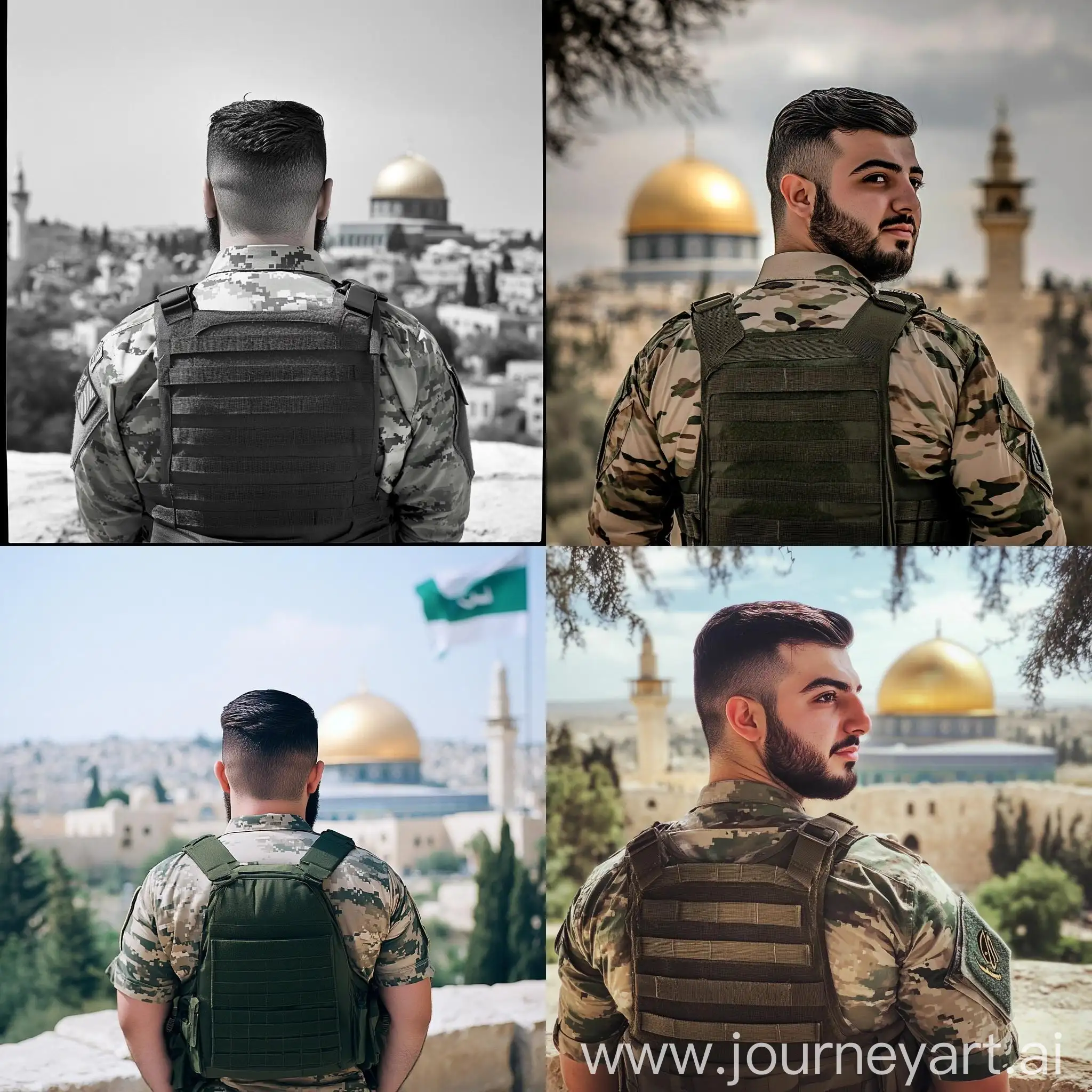 Soldier-in-Military-Camouflage-with-Dome-of-the-Rock-Mosque-in-Palestine