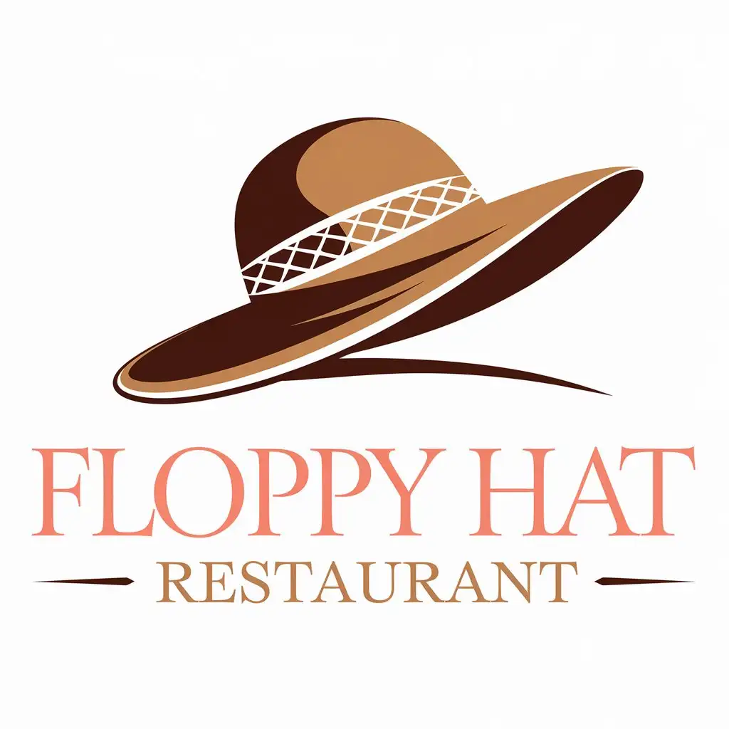 LOGO Design for Floppy Hat Restaurant Chic Elegant Vector Logo with Coral Tan White and Brown Palette