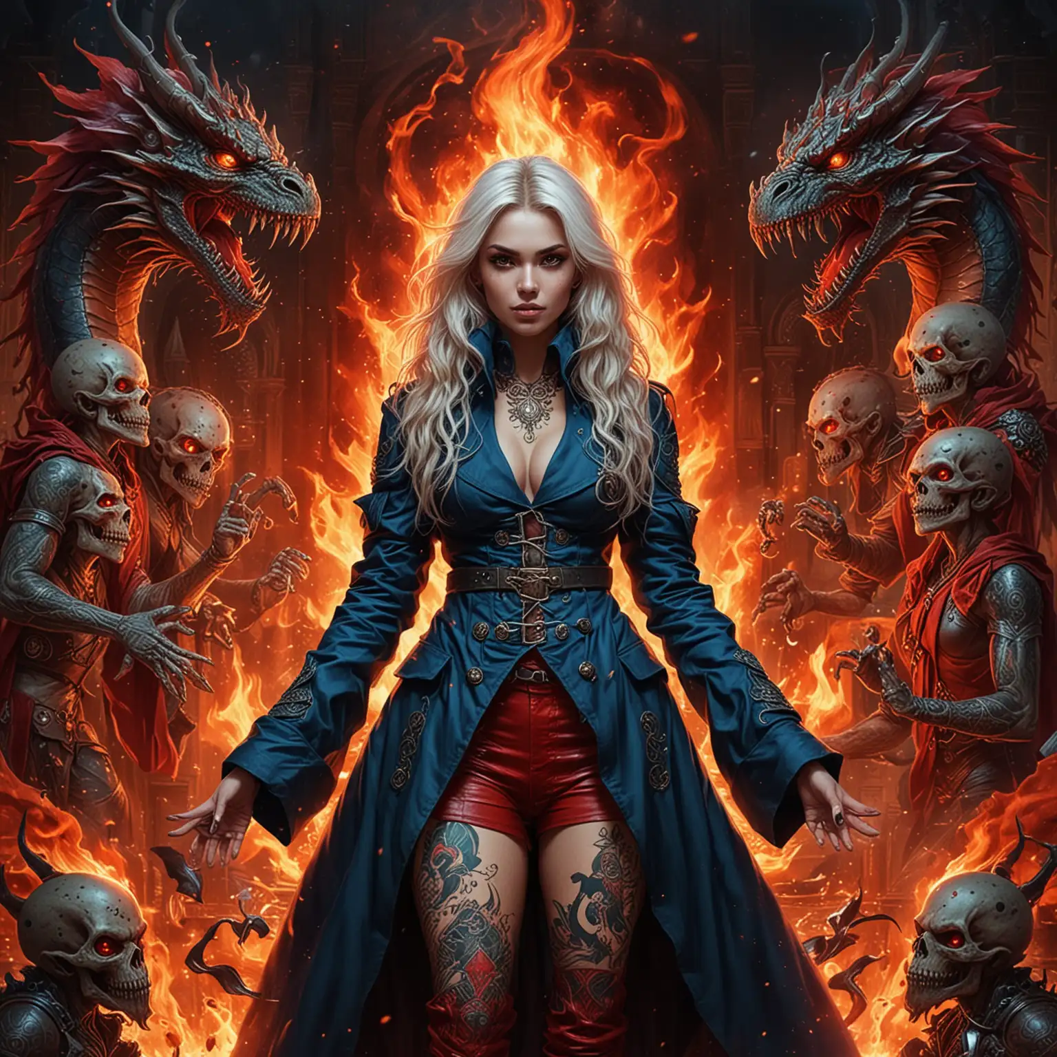 Mysterious Adolescent Goddess Sorceress Commanding Fire and Dragons