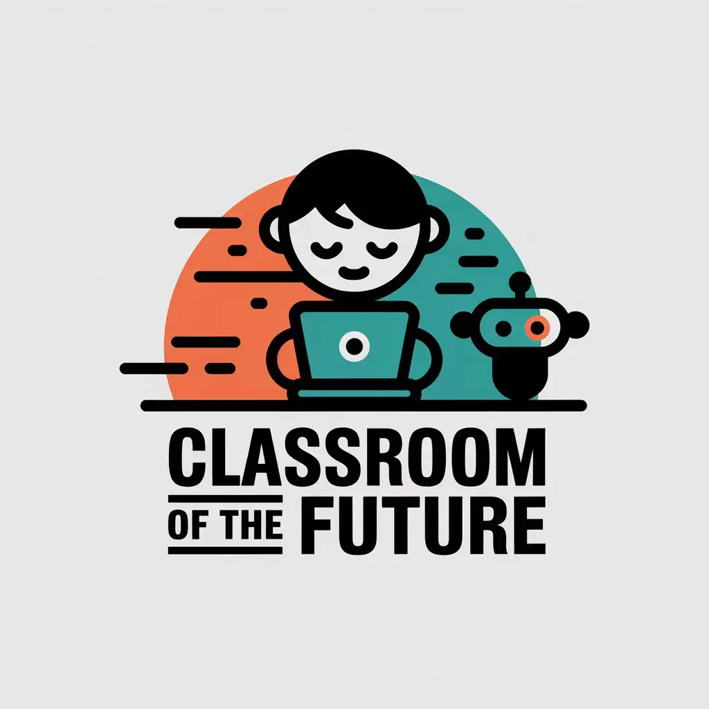 LOGO-Design-for-Futuristic-Classroom-Child-with-Laptop-and-Robot-in-Vibrant-Contrasting-Colors